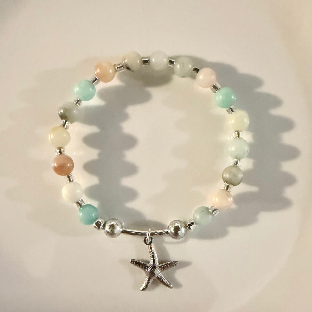 Multi Amazonite Gemstone Starfish Charm Bracelet