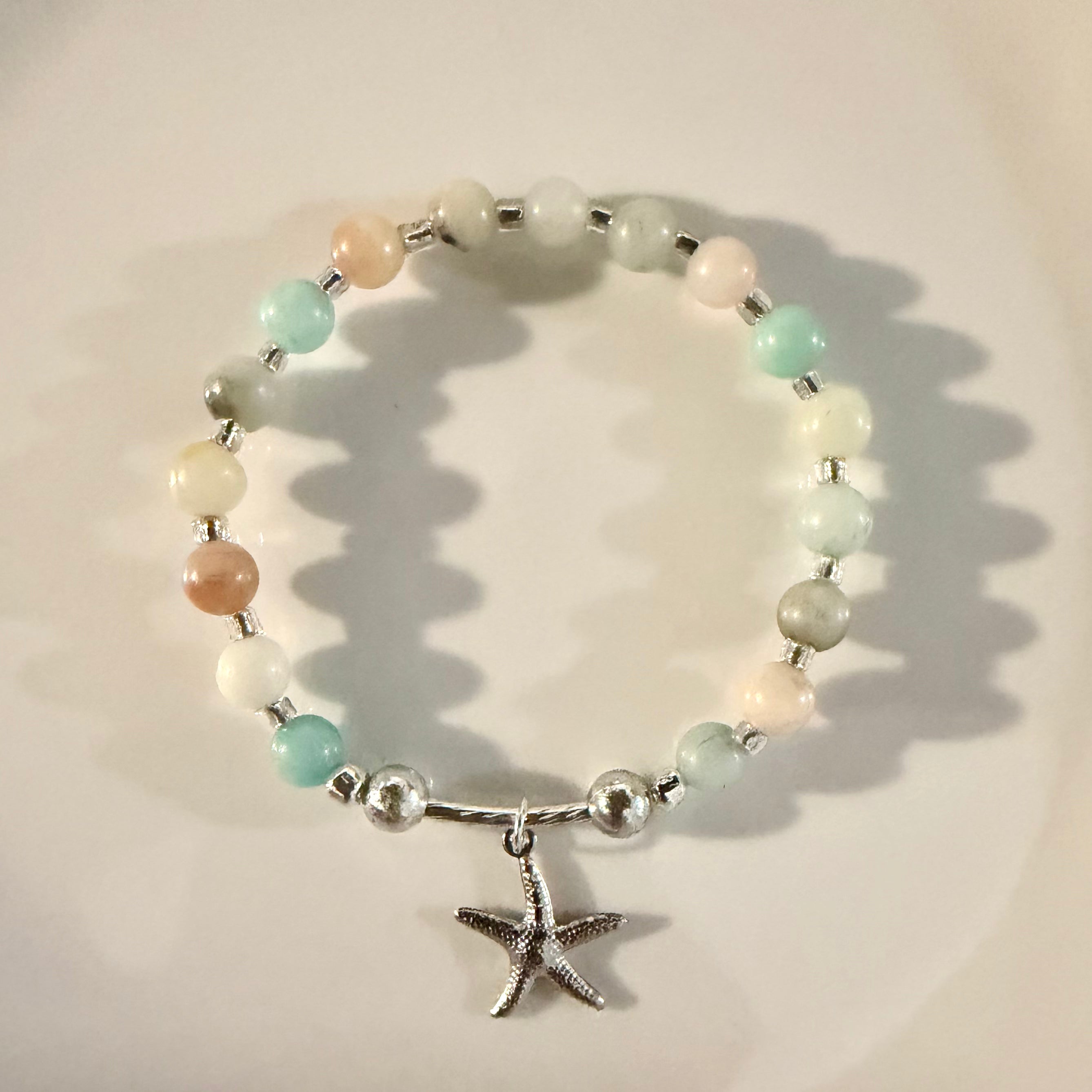 Multi Amazonite Gemstone Starfish Charm Bracelet