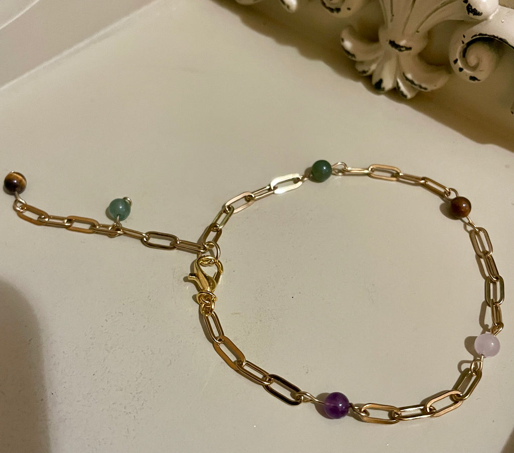 14 Gold Filled Paperclip Gemstone Bracelet or Anklet