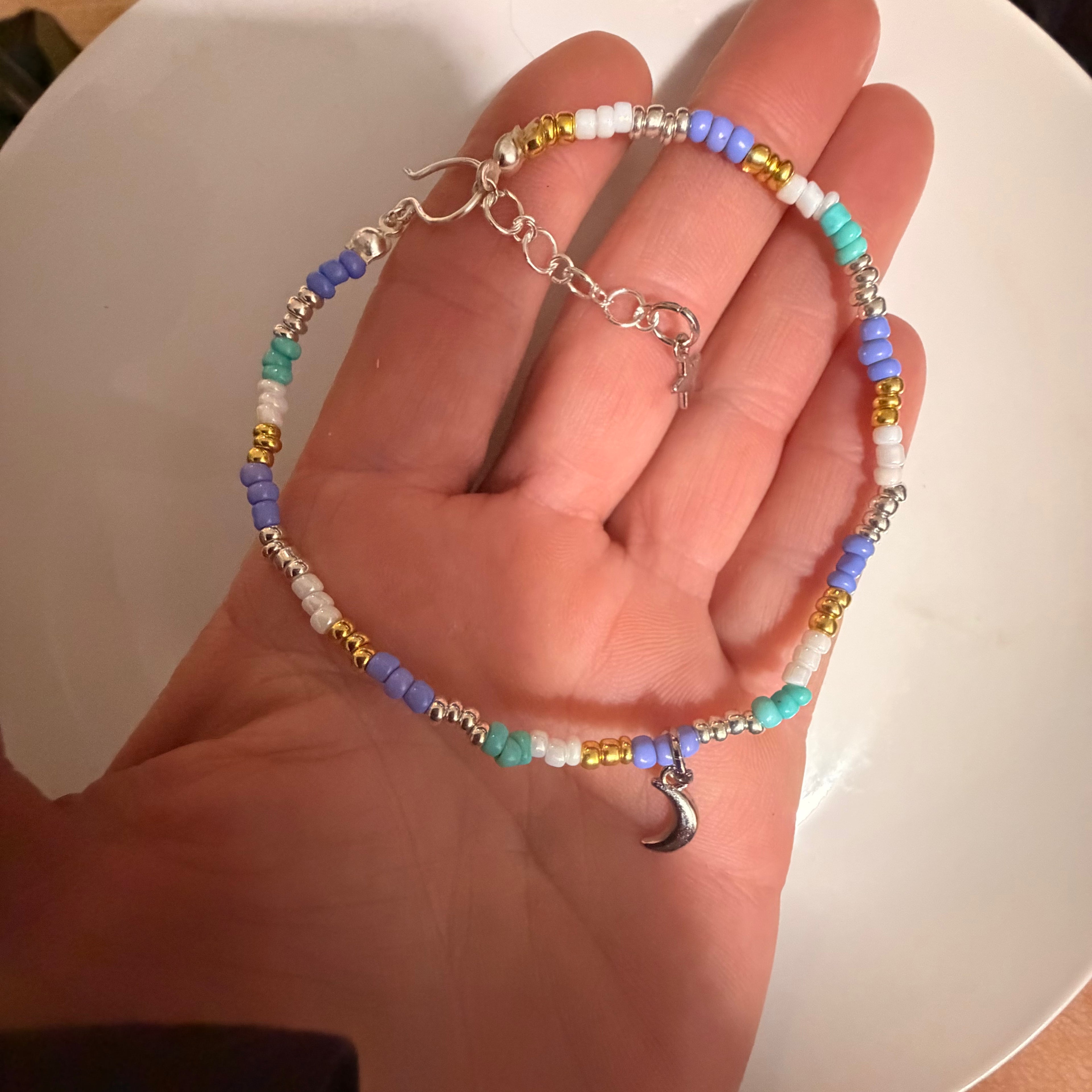 Celestial Boho Mixed Seed Bead Anklet - Adjustable Moon & Star Charm Foot Jewelry