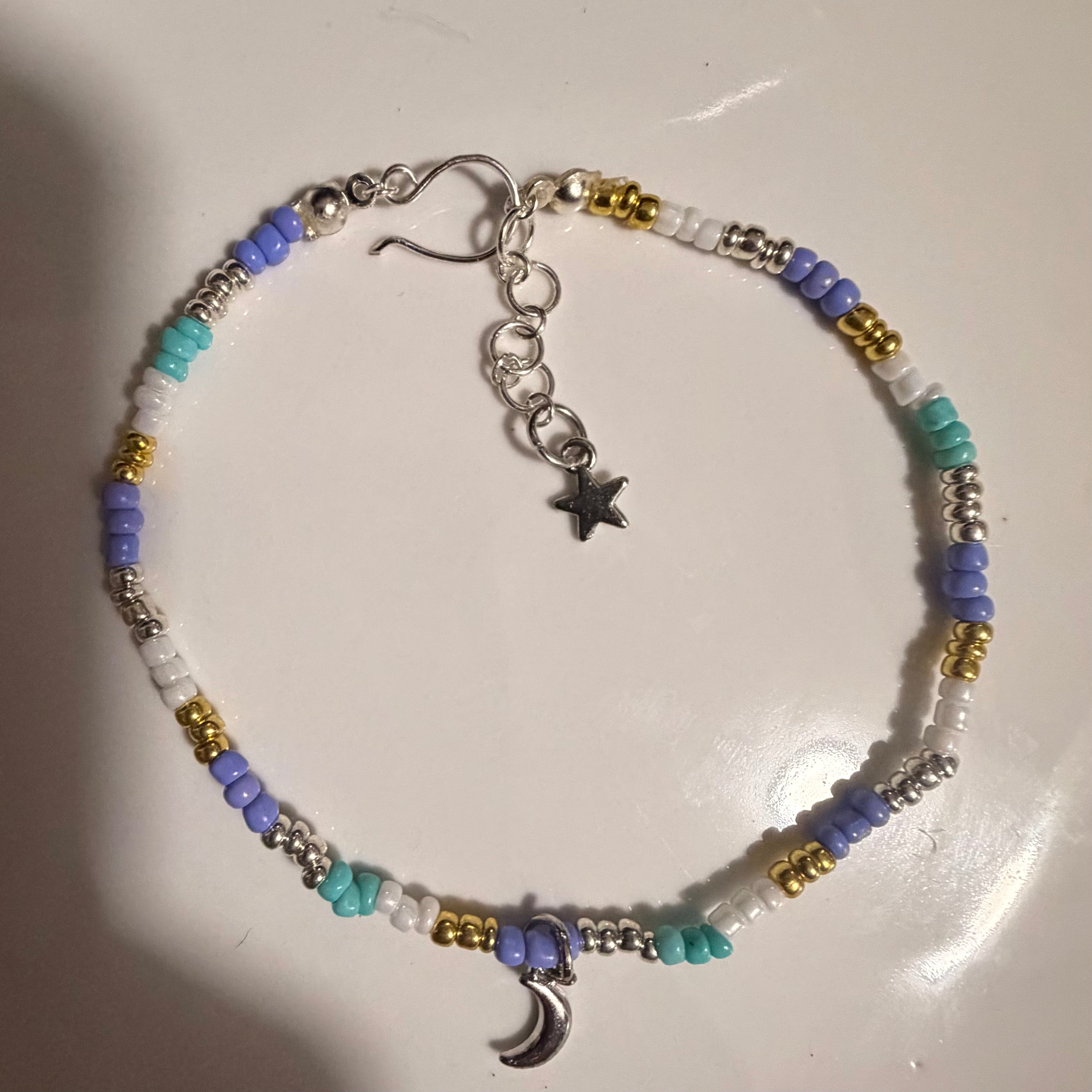 Celestial Boho Mixed Seed Bead Anklet - Adjustable Moon & Star Charm Foot Jewelry