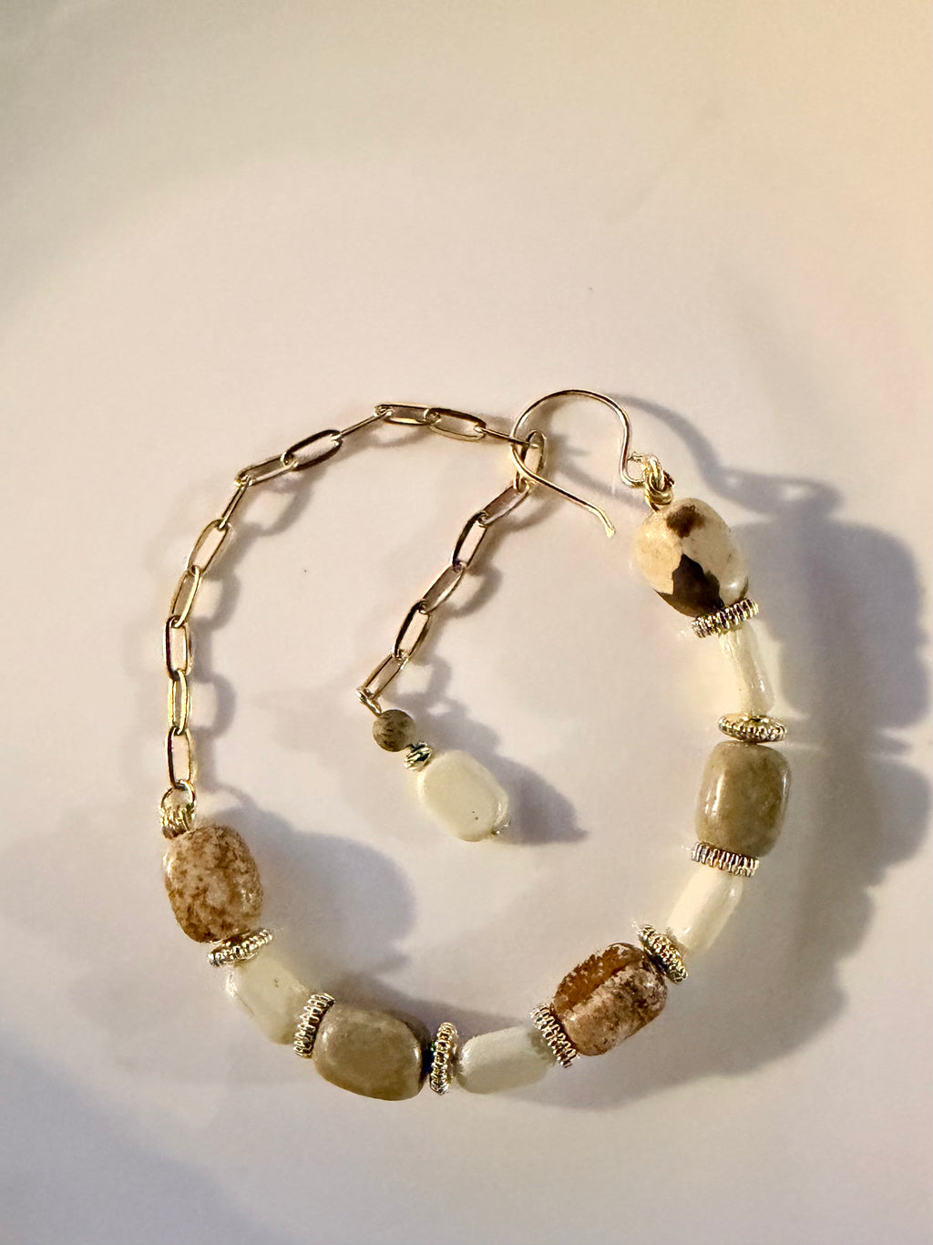 Natural Picture Jasper & Gold Plated Paperclip Chain Bracelet – Earthy Boho Jewelry