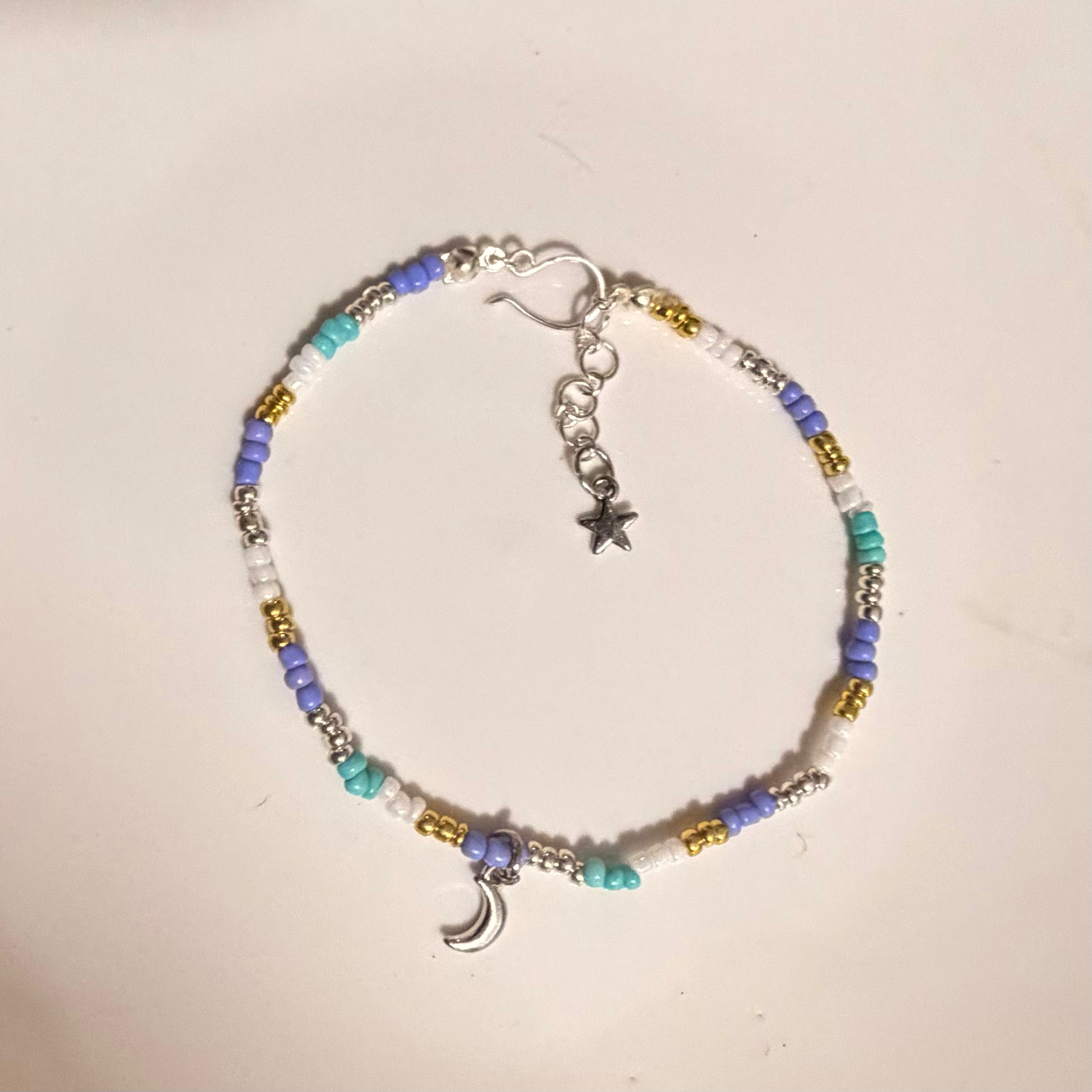 Celestial Boho Mixed Seed Bead Anklet - Adjustable Moon & Star Charm Foot Jewelry