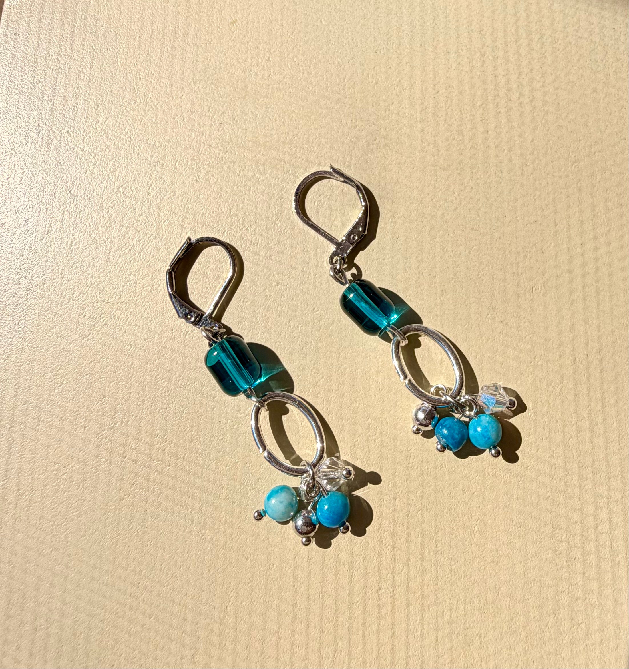 Aqua Lagoon Teal Blue Jewelry Set- Earrings & Paperclip Bracelet- by Suzie with Sublime Designs