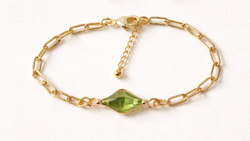 Golden Lime Green Peridot Crystal Paperclip Bracelet by SublimeDesignsBySuzie