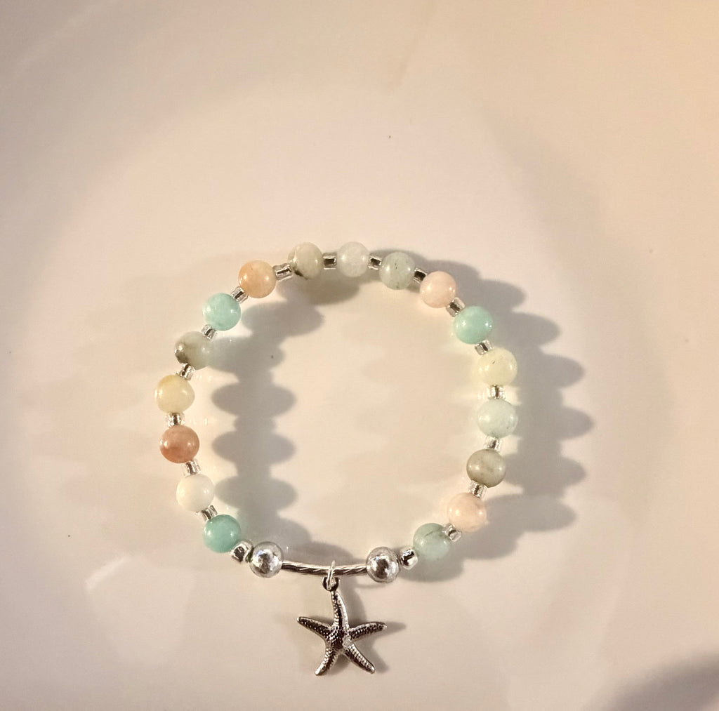 Multi Amazonite Gemstone Starfish Charm Bracelet