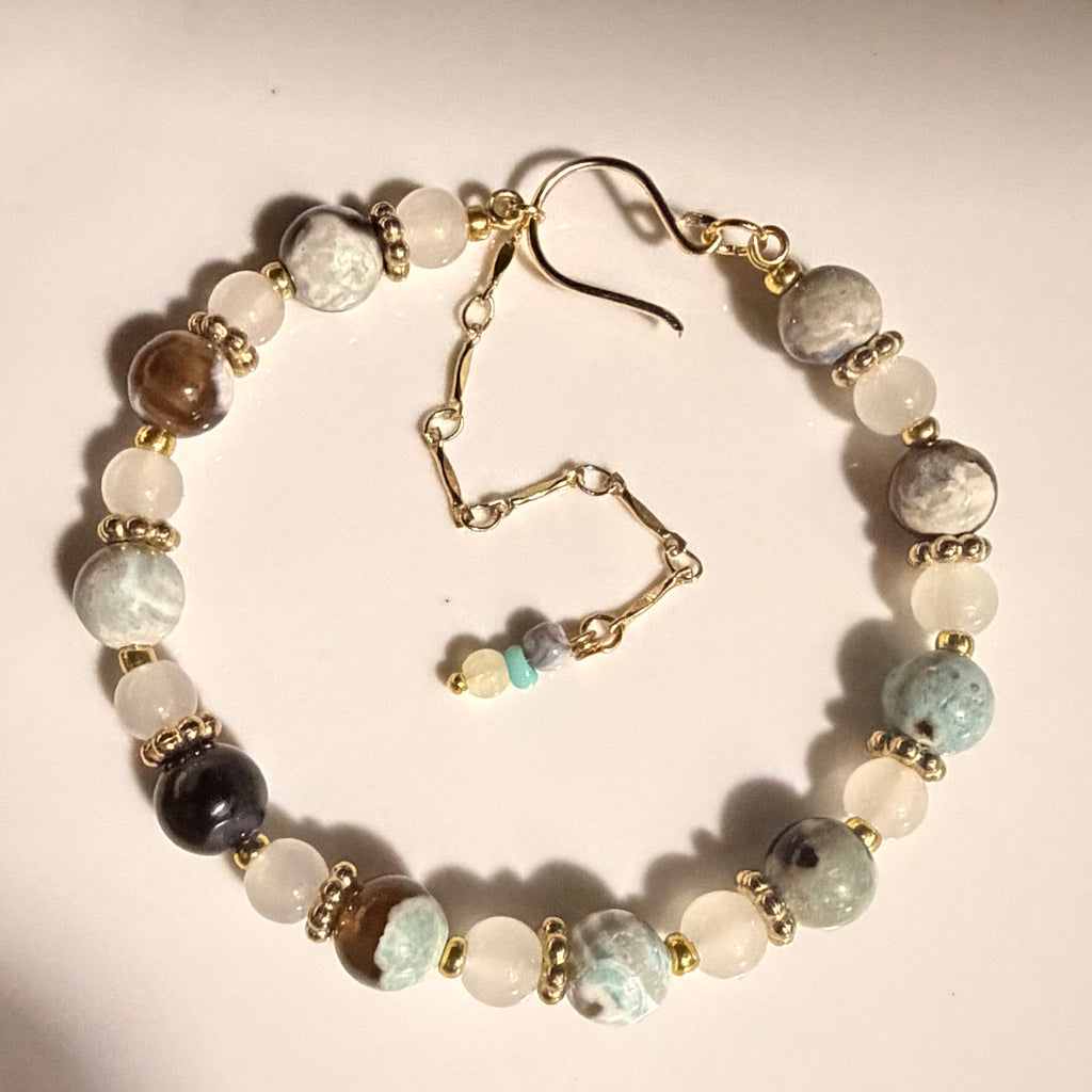 Natural Agate and Moonstone Convertible Gemstone Bracelet & Anklet – Adjustable Healing Stone Jewelry