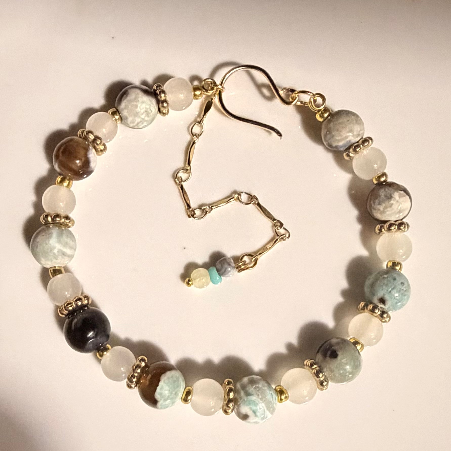 Natural Agate and Moonstone Convertible Gemstone Bracelet & Anklet – Adjustable Healing Stone Jewelry