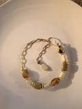 Natural Picture Jasper & Gold Plated Paperclip Chain Bracelet – Earthy Boho Jewelry