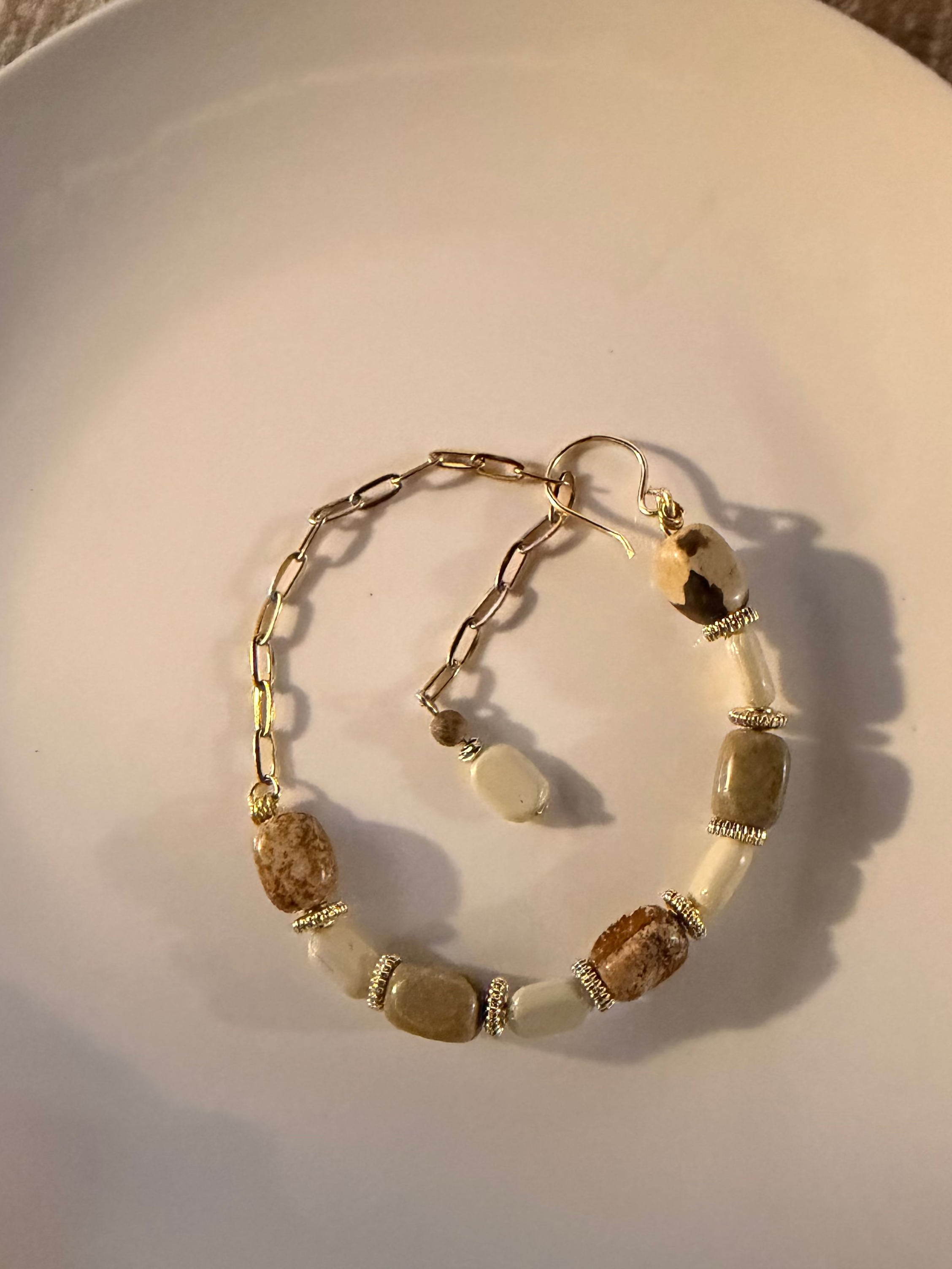 Natural Picture Jasper & Gold Plated Paperclip Chain Bracelet – Earthy Boho Jewelry