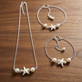 Dainty Nautical Pearl & Starfish Accessory Bundle – Adjustable Silver Plated Coastal Jewelry Gift Set