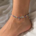 Celestial Boho Mixed Seed Bead Anklet - Adjustable Moon & Star Charm Foot Jewelry