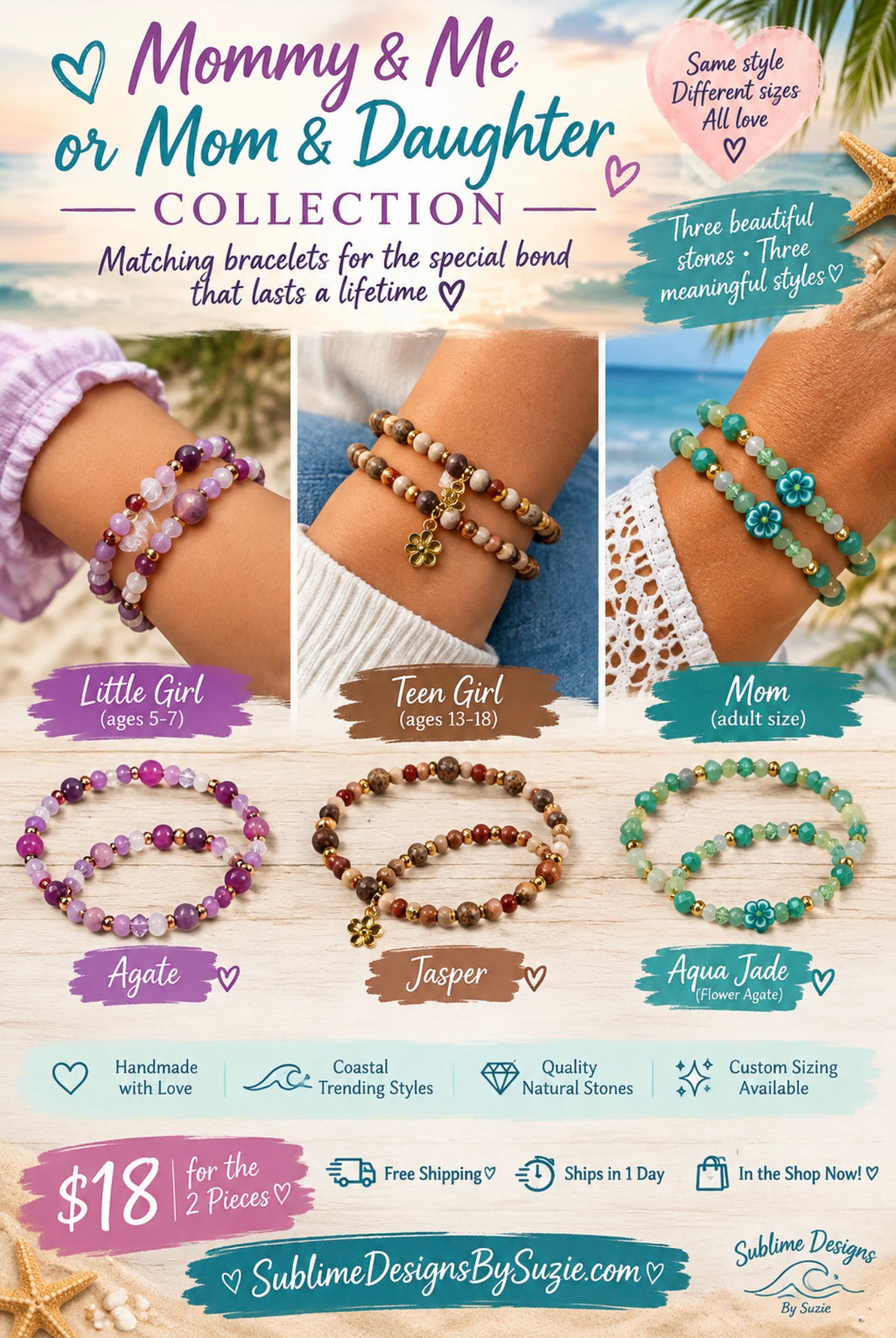 Mommy & Me / Mom & Daughter-Matching Bracelet Sets (2)