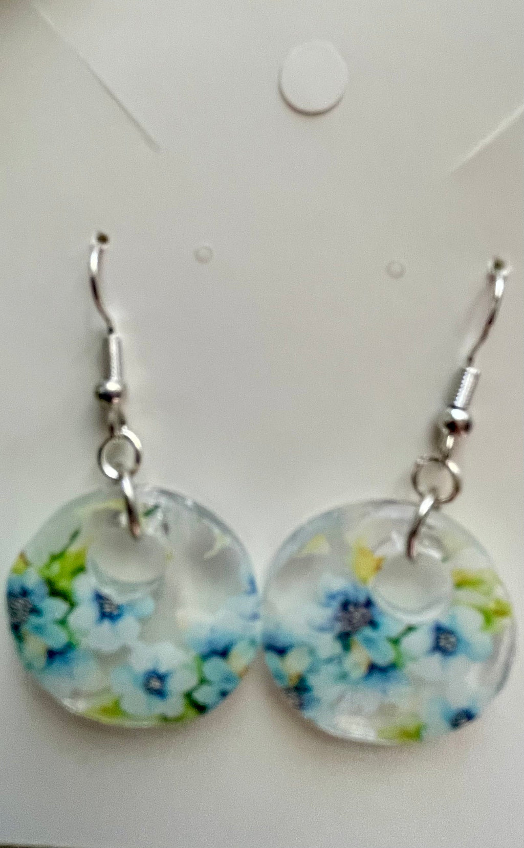 Blue Forget - Me - Not Floral Resin Earrings & Blue Beaded Bracelet Set – Silver White Seed Beads Aqua Accents, Pressed Flower Circle Dangles Handmade Gift - SublimeDesignsBySuzie