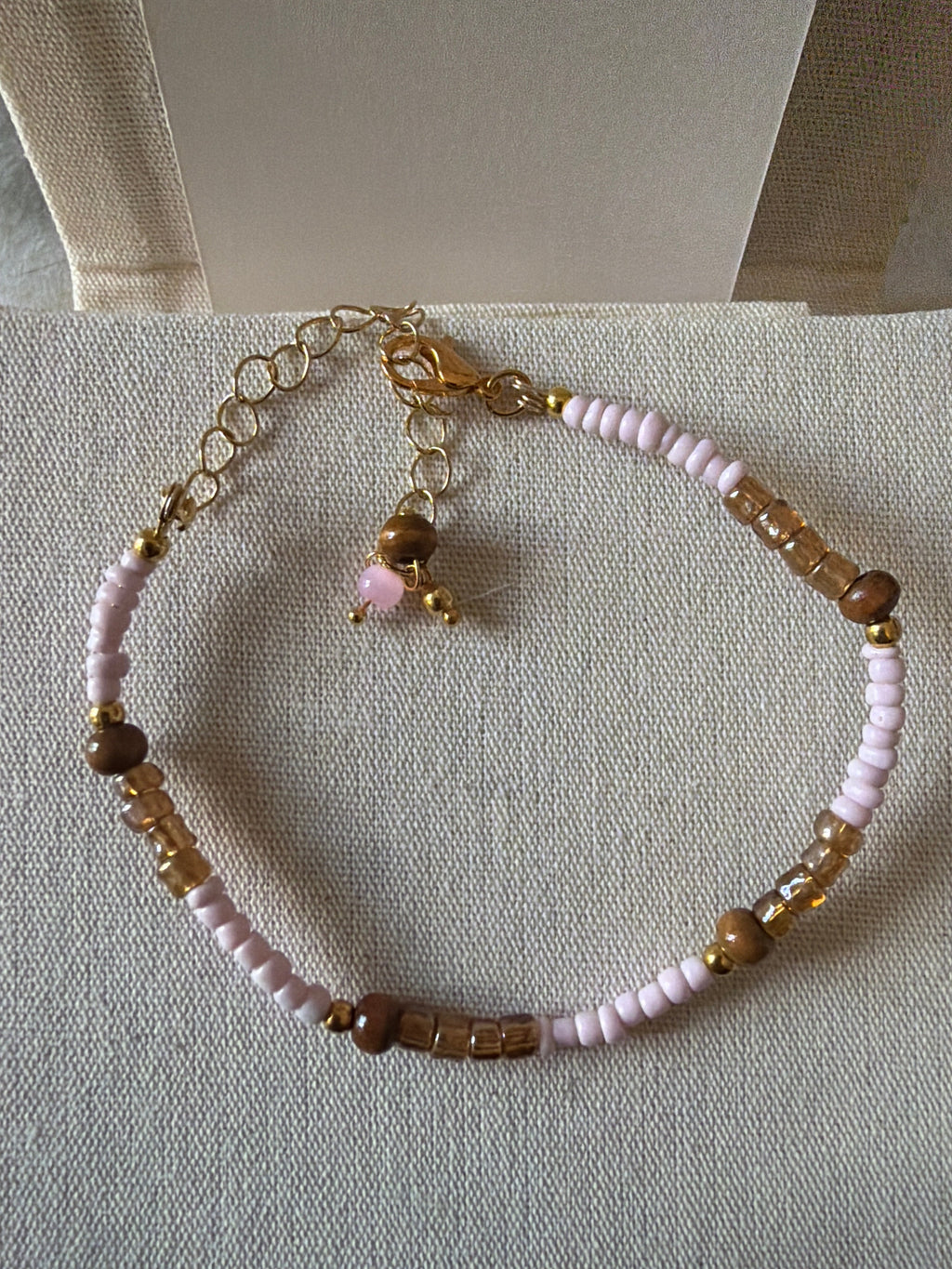 Dainty Gold Plated Boho Rose Quartz Tiger Eye Jewelry - Pink Beaded Bracelet & Flower Swirl Wire Drop Earrings by Suzie with Sublime Designs - SublimeDesignsBySuzie
