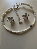 Dainty Silver Plated Opal Flower Jewelry Set - Stud Earrings & Beaded Howlite & Jasper Bracelet with Floral Charms Gift for Her - SublimeDesignsBySuzie - SublimeDesignsBySuzie