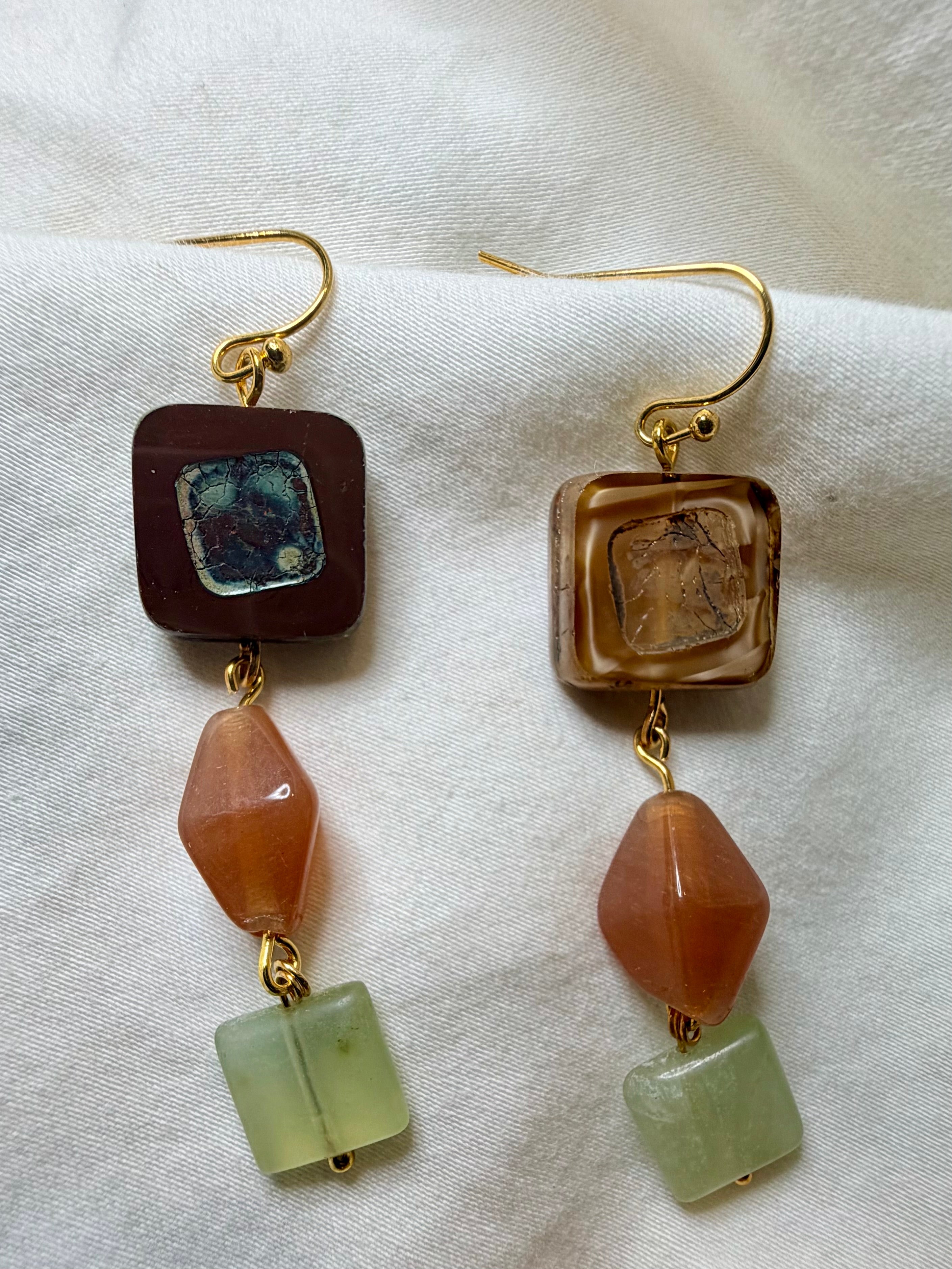 Earthy Jade & Wood Bead Jewelry Set – Boho Gemstone Drop Earrings & Natural Beaded Bracelet - SublimeDesignsBySuzie