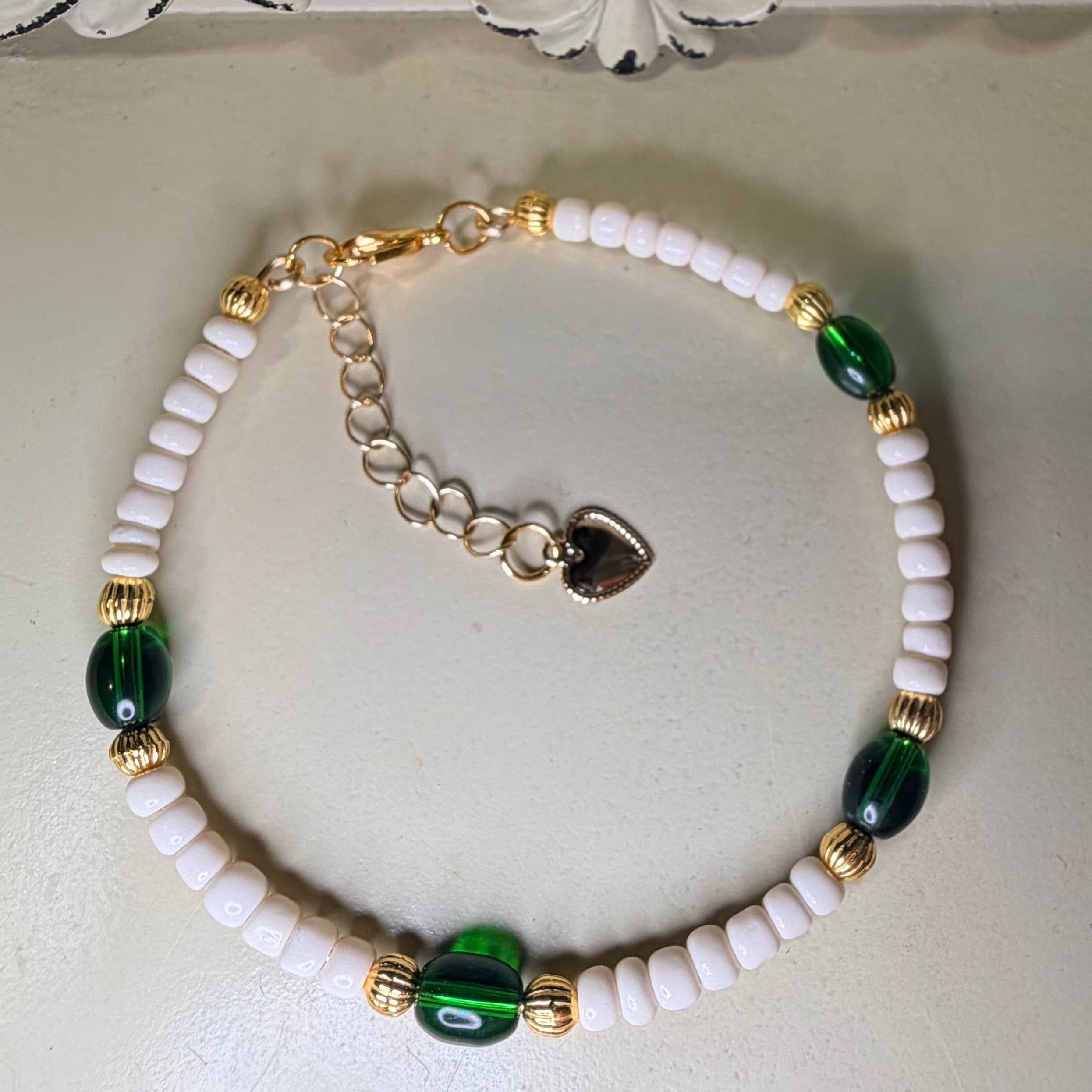 Emerald Coast Beaded Bracelet & Chain Earring Jewelry Set – Green, White & 14k Gold Plated & Cubic Zirconia - SublimeDesignsBySuzie