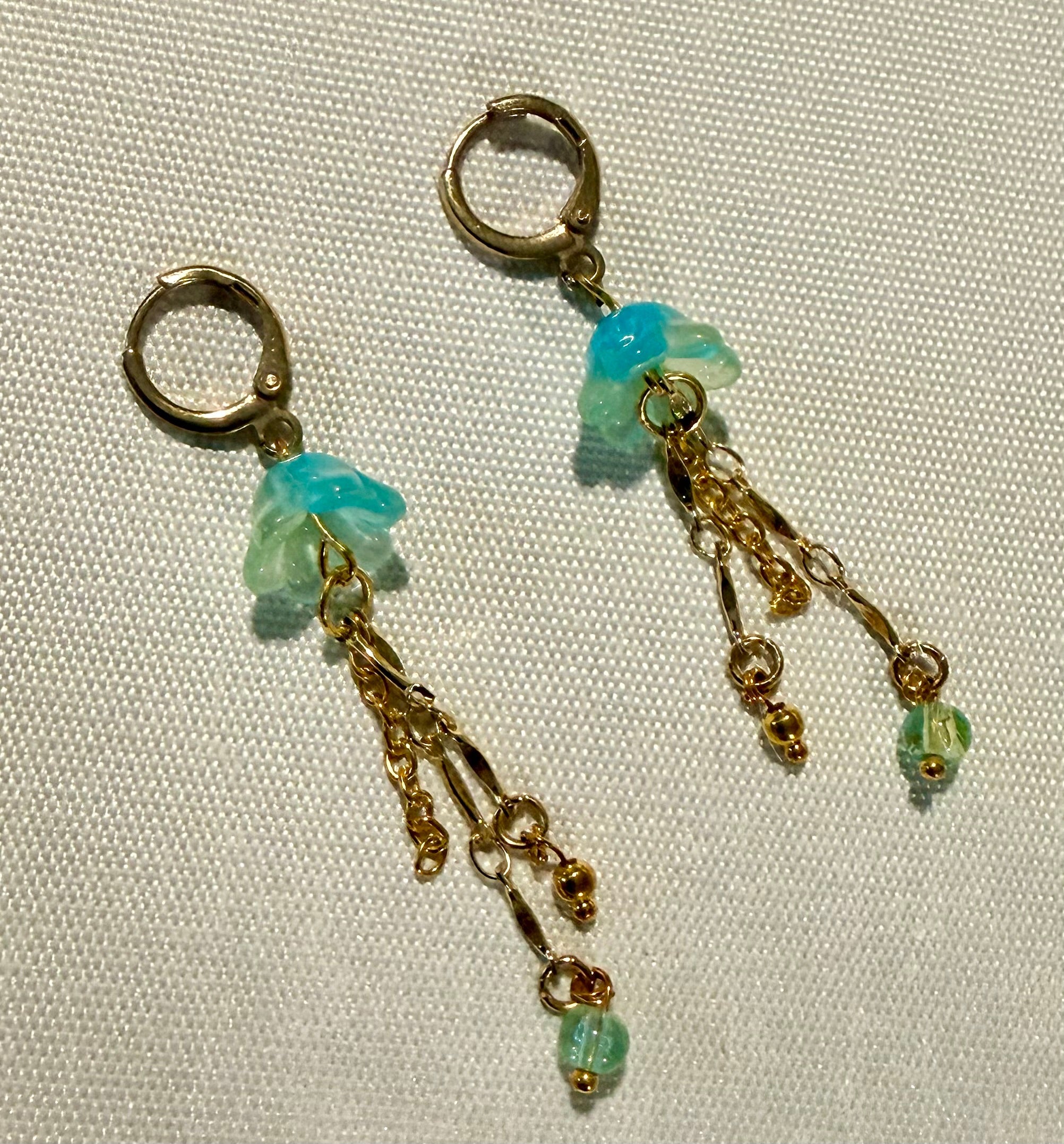 Golden Jellyfish Glow Set – Aqua Bloom Drip Earrings & Ocean Bead Bracelet - SublimeDesignsBySuzie