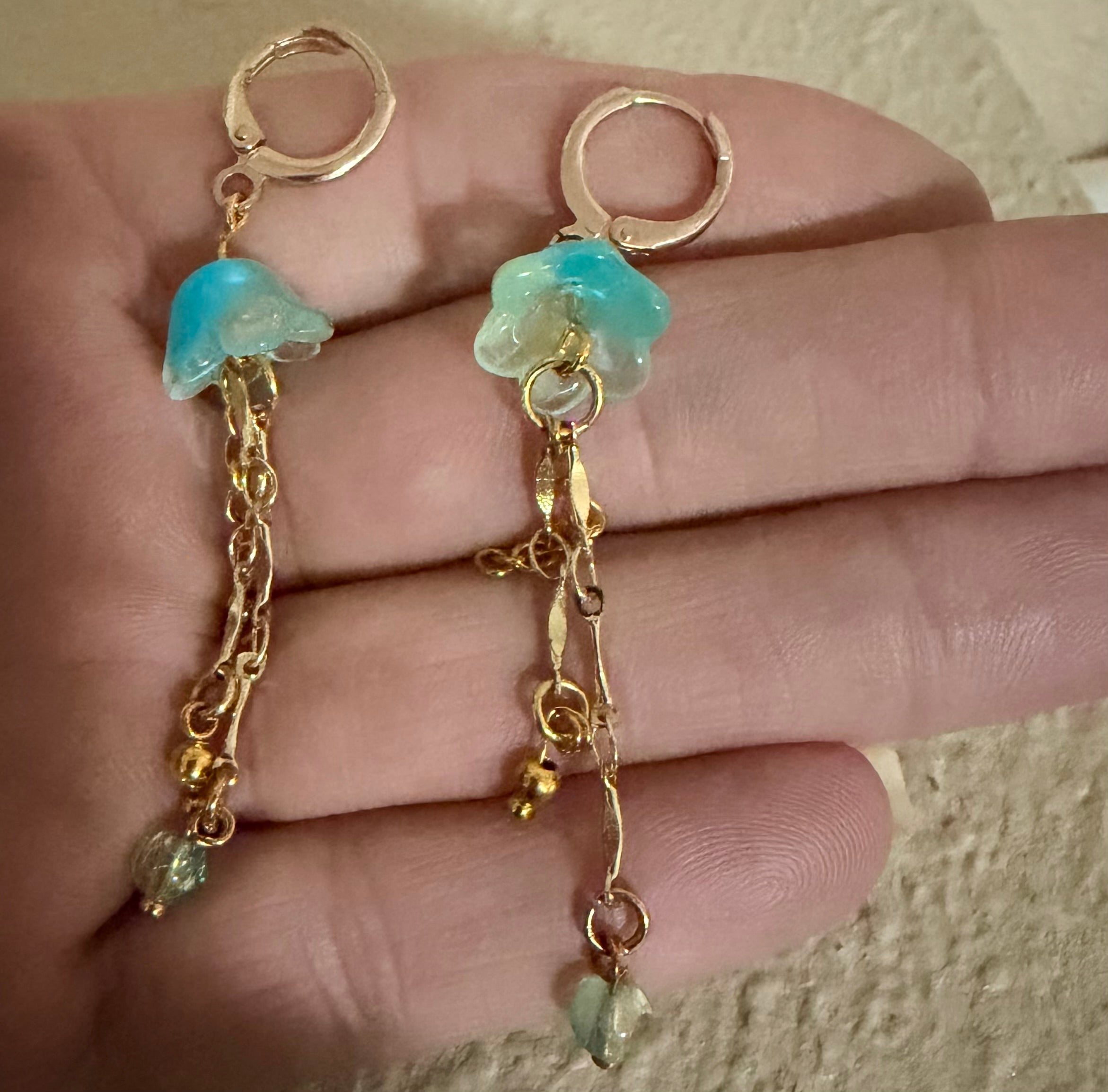 Golden Jellyfish Glow Set – Aqua Bloom Drip Earrings & Ocean Bead Bracelet - SublimeDesignsBySuzie