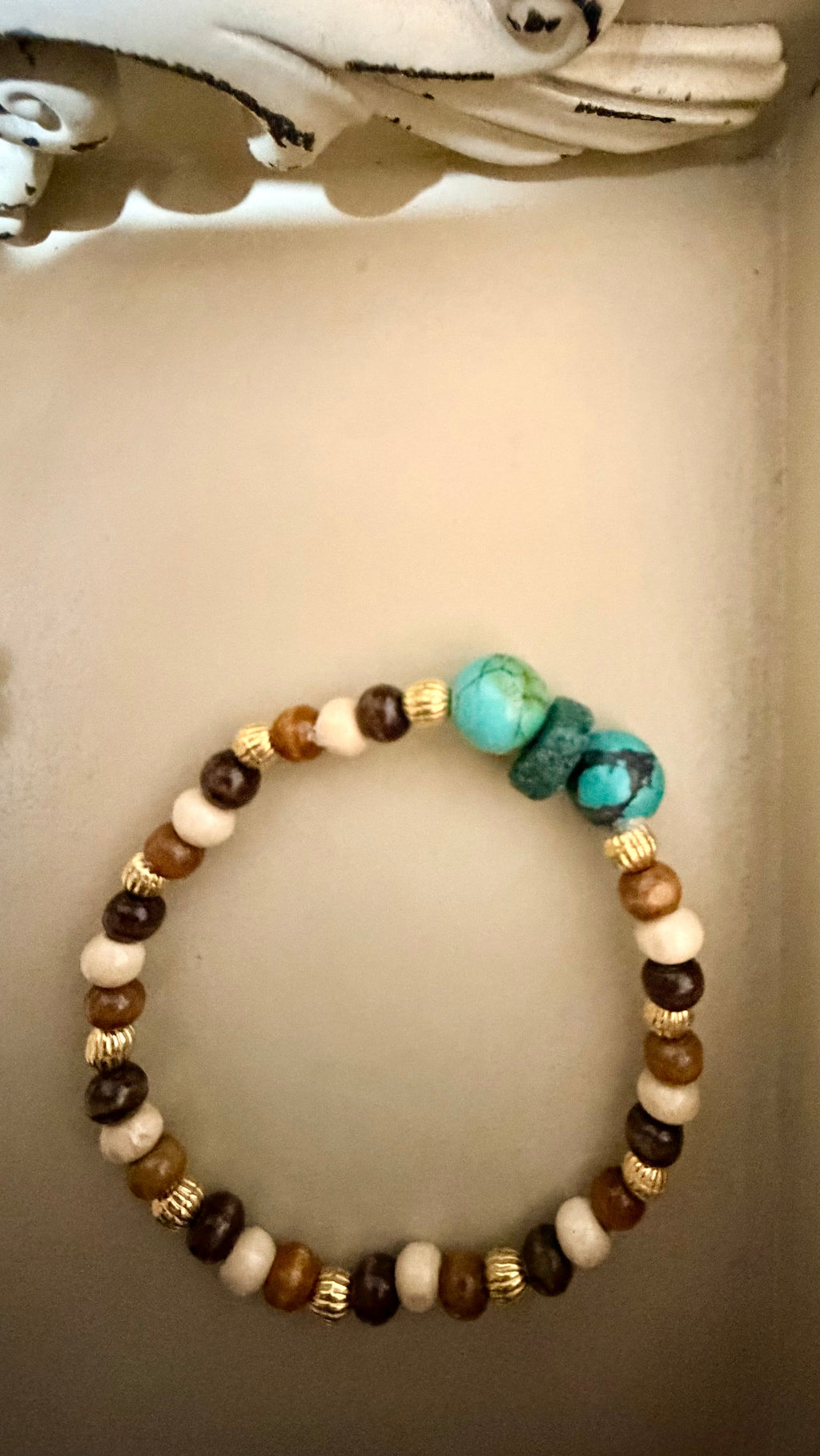 Handmade Boho Natural Turquoise Beaded Bracelet & Gold Drop Earrings Set - Boho Earthy Jewelry - by SublimeDesignsBySuzie - SublimeDesignsBySuzie