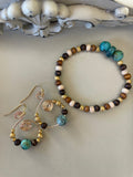 Handmade Boho Natural Turquoise Beaded Bracelet & Gold Drop Earrings Set - Boho Earthy Jewelry - by SublimeDesignsBySuzie - SublimeDesignsBySuzie