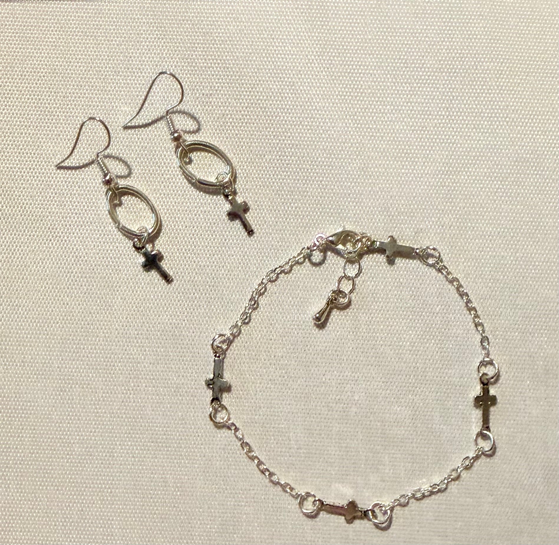 Heavenly Drip Cross Set – Silver Faith Drop Christian Earrings & Dainty Cross Bracelet - SublimeDesignsBySuzie