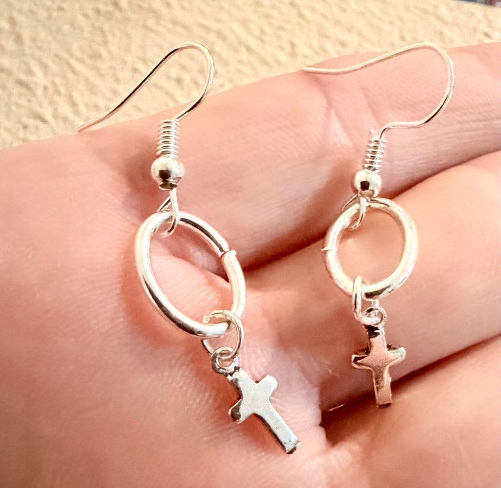 Heavenly Drip Cross Set – Silver Faith Drop Christian Earrings & Dainty Cross Bracelet - SublimeDesignsBySuzie