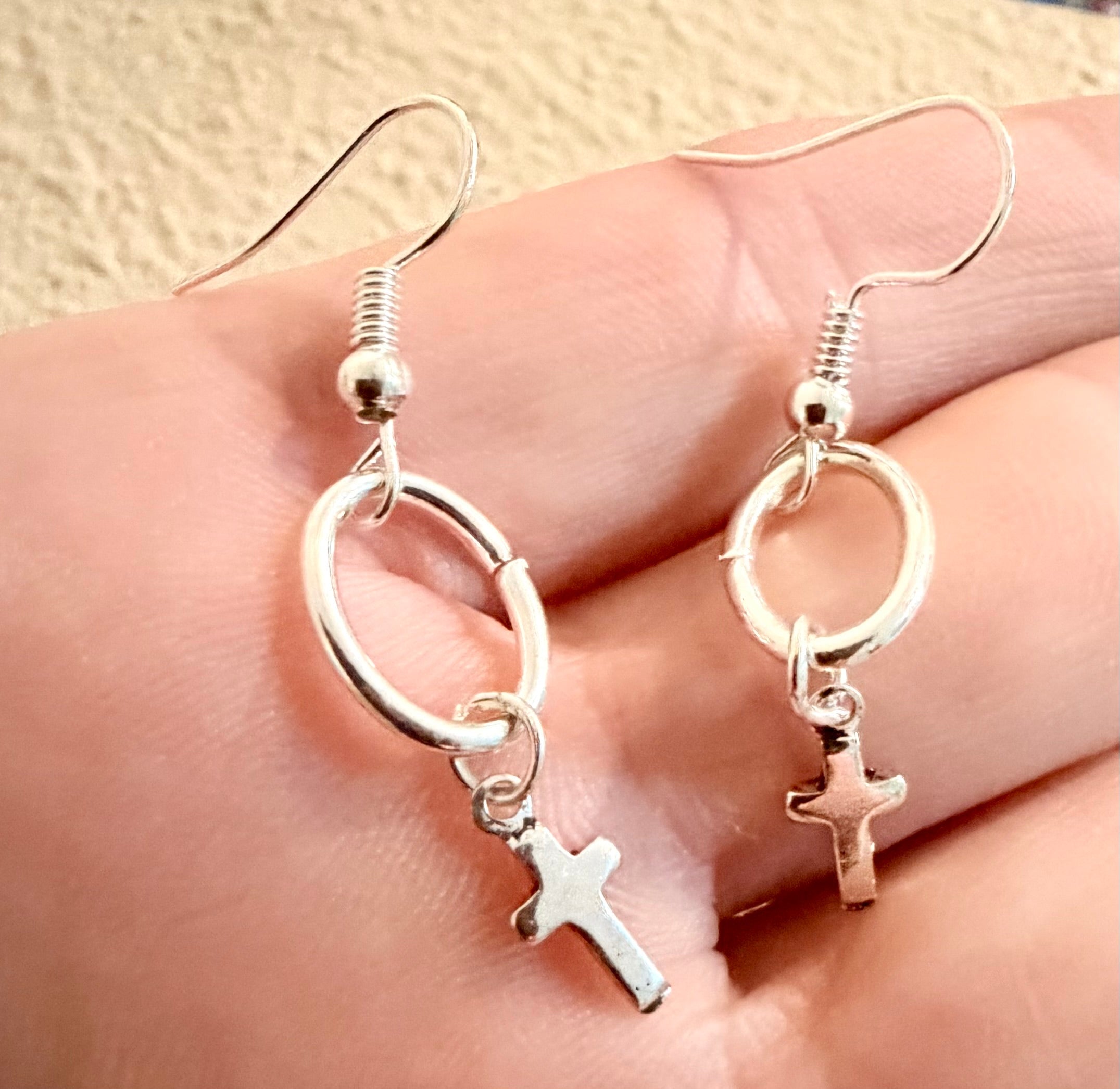 Heavenly Drip Cross Set – Silver Faith Drop Christian Earrings & Dainty Cross Bracelet - SublimeDesignsBySuzie