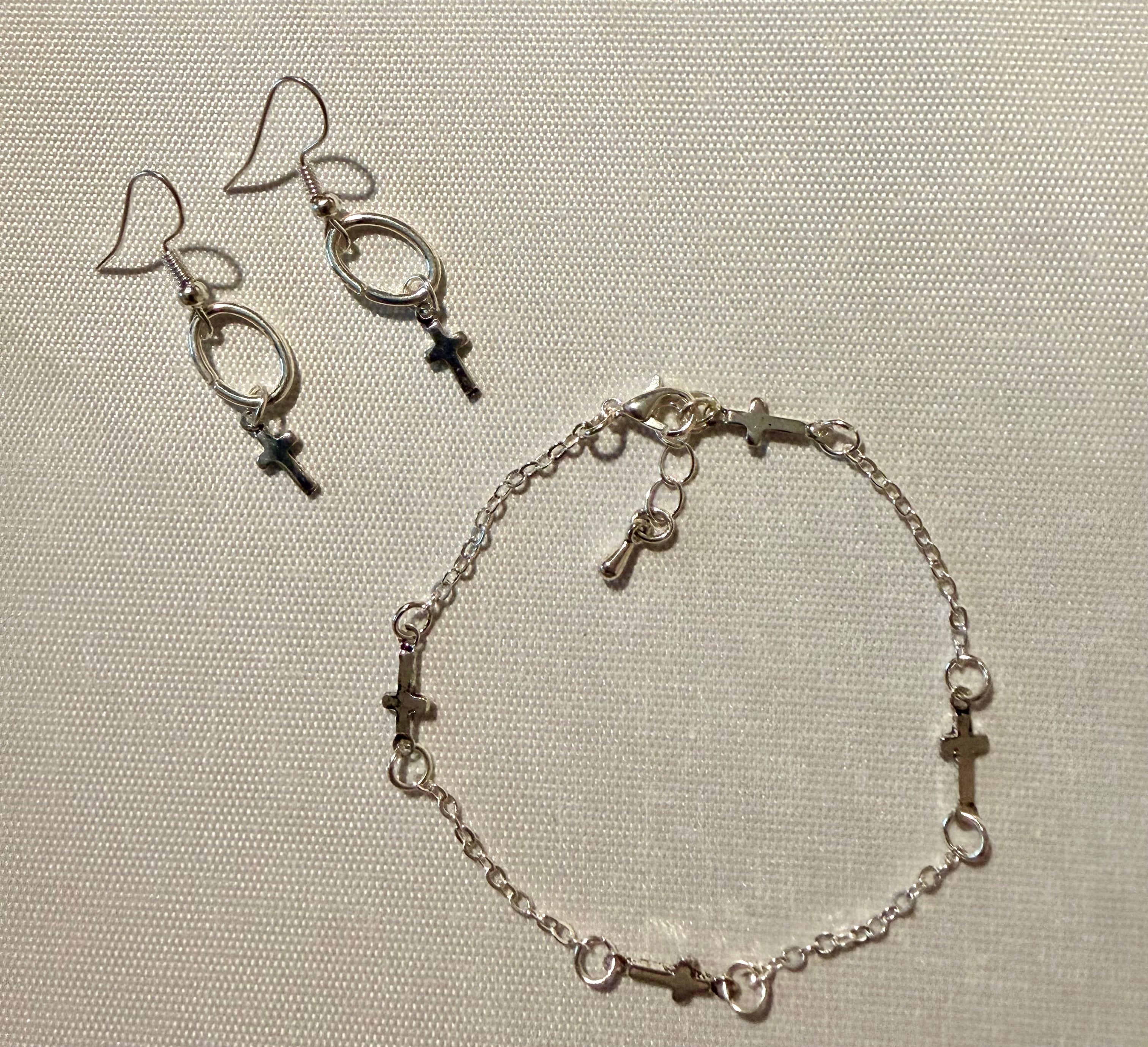 Heavenly Drip Cross Set – Silver Faith Drop Christian Earrings & Dainty Cross Bracelet - SublimeDesignsBySuzie