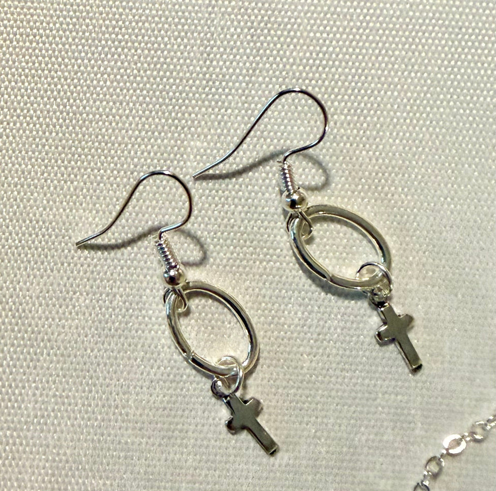 Heavenly Drip Cross Set – Silver Faith Drop Christian Earrings & Dainty Cross Bracelet - SublimeDesignsBySuzie