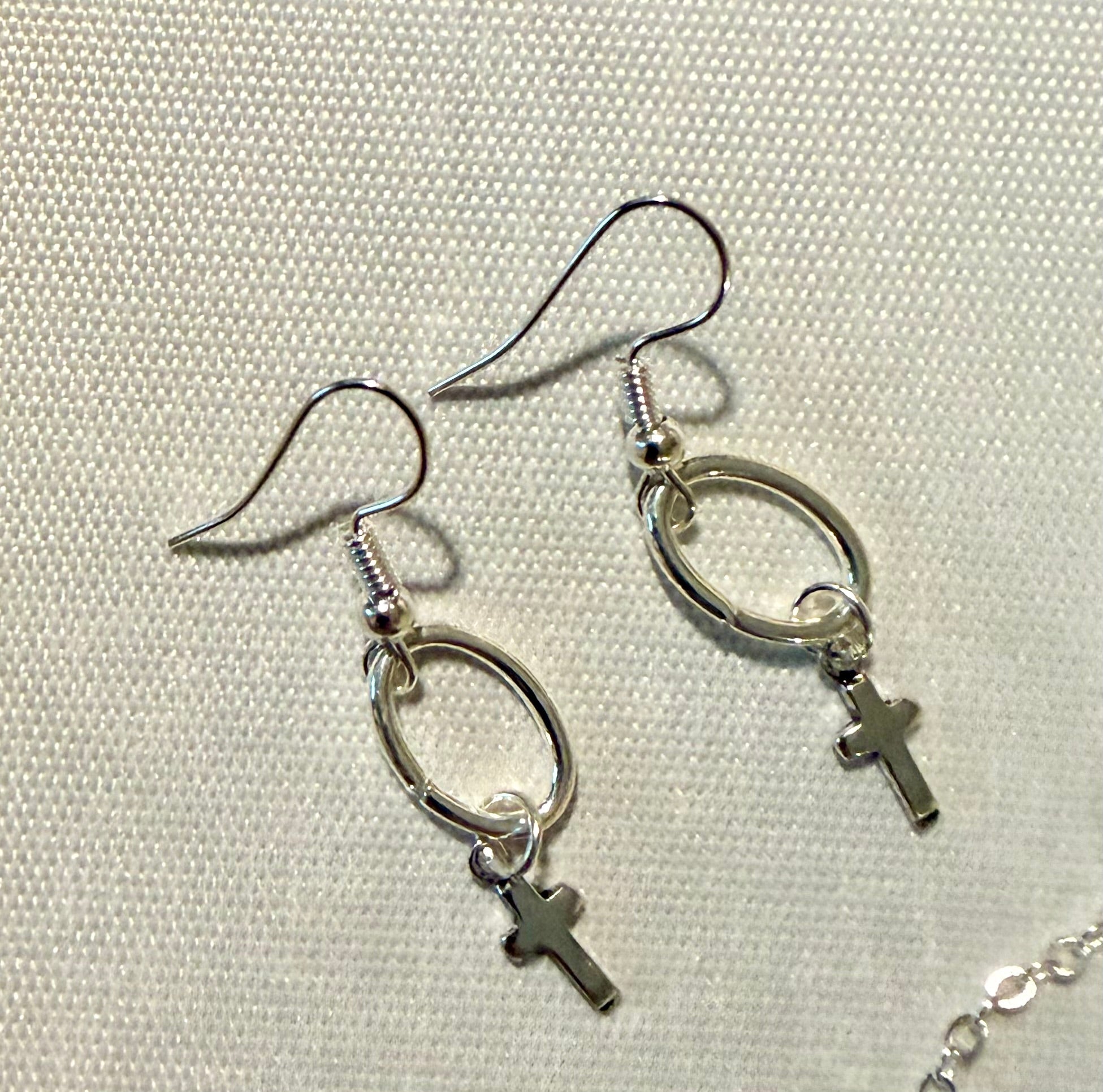 Heavenly Drip Cross Set – Silver Faith Drop Christian Earrings & Dainty Cross Bracelet - SublimeDesignsBySuzie