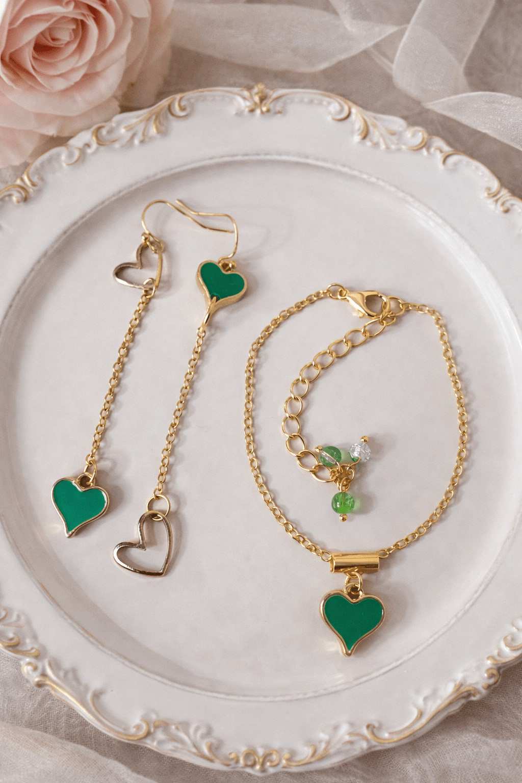 Jade Drip Heart Duo Drop Jewelry Set 💚✨ SublimeDesignsBySuzie - SublimeDesignsBySuzie