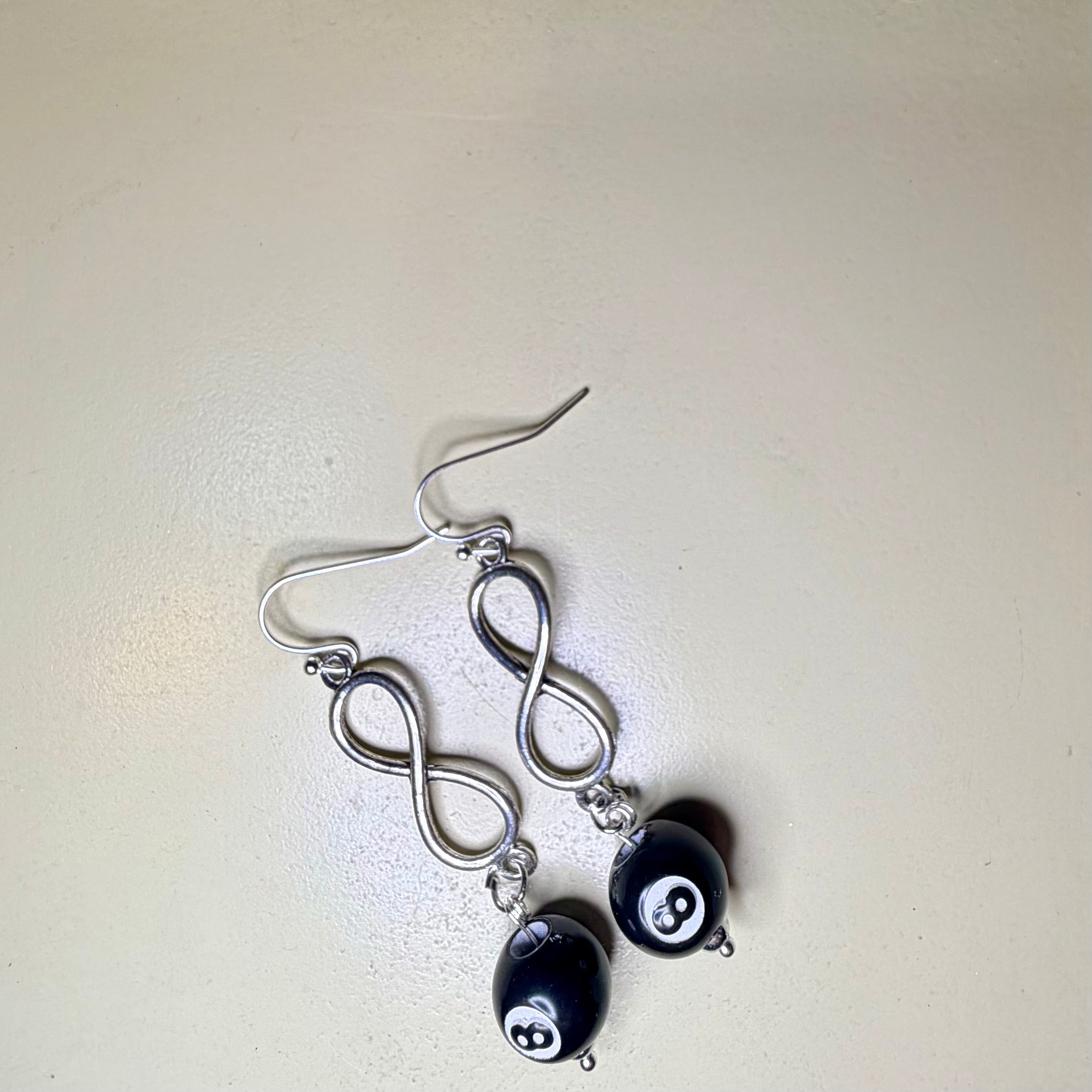 Lucky 8 Ball Infinity Silver Plated Earrings by Suzie with Sublime Designs in Palm Coast - SublimeDesignsBySuzie