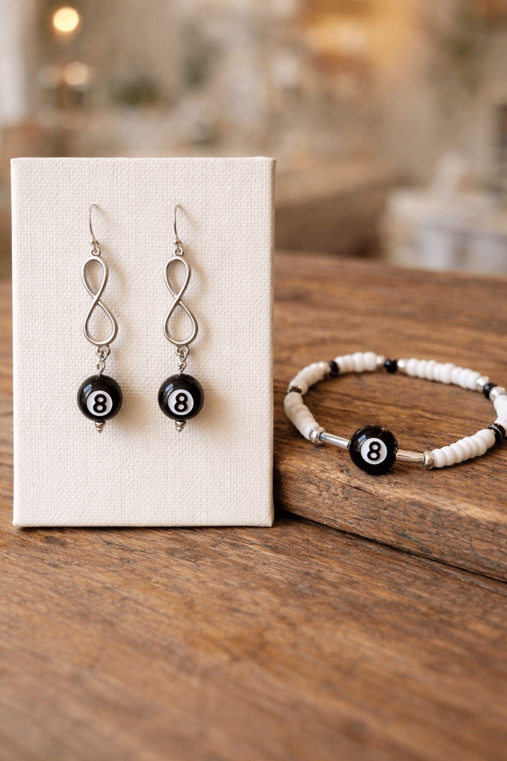 Lucky 8 Ball Infinity Silver Plated Earrings by Suzie with Sublime Designs in Palm Coast - SublimeDesignsBySuzie