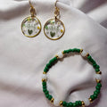 Lucky Clover Resin Earrings & Bracelet Set - Shamrock “Lucky” Disc Drops, Green White Beads + Free Stretch Ring St Patrick’s Day by SublimeDesignsBySuzie in Ormond Beach - SublimeDesignsBySuzie
