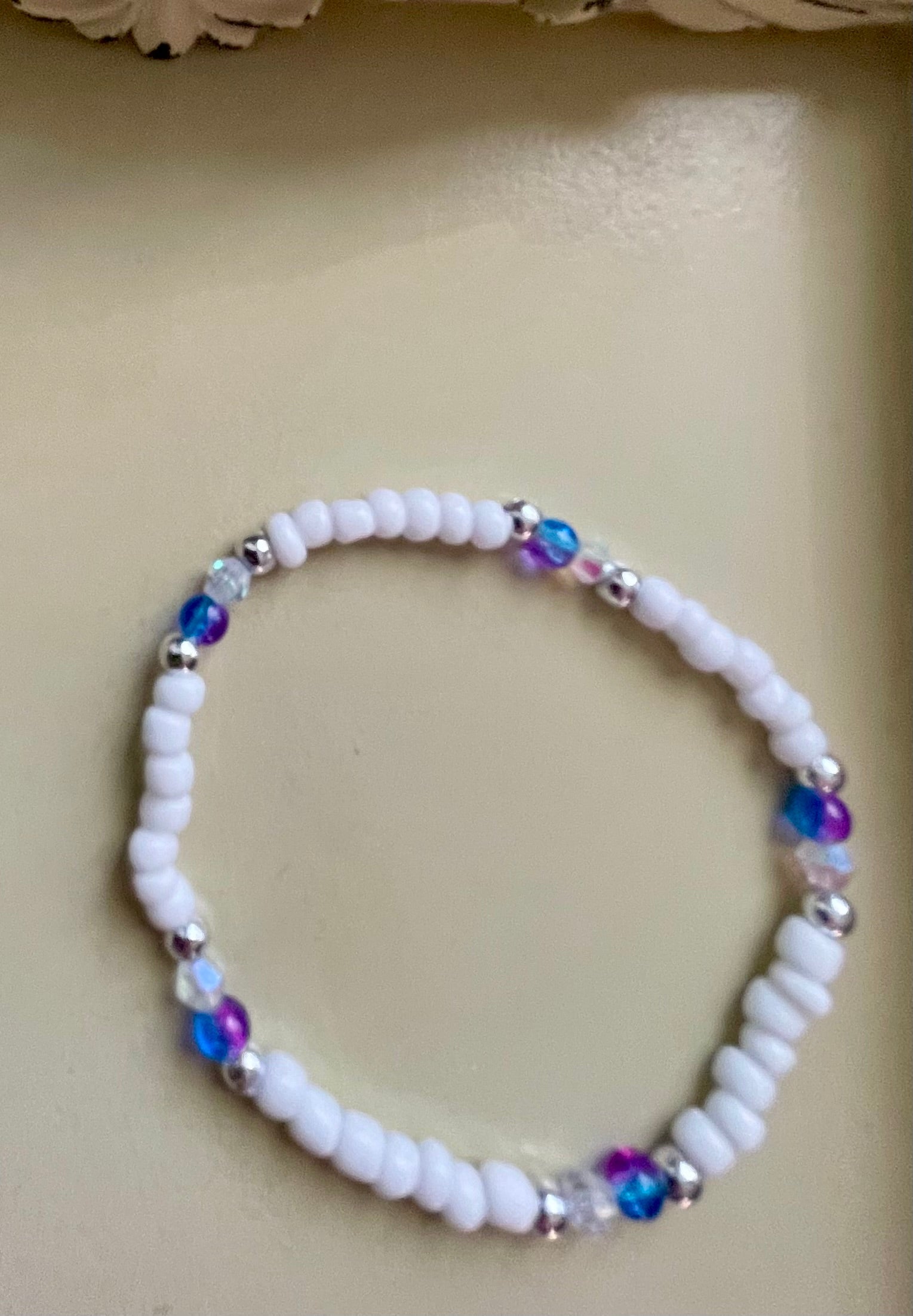 Mermaid Iridescent Crystal Hoop Earrings & White Beaded Bracelet Set – AB Coated Blue Purple Teal Prism Dangles, Rainbow Sparkle Jewelry Handmade Gift - SublimeDesignsBySuzie