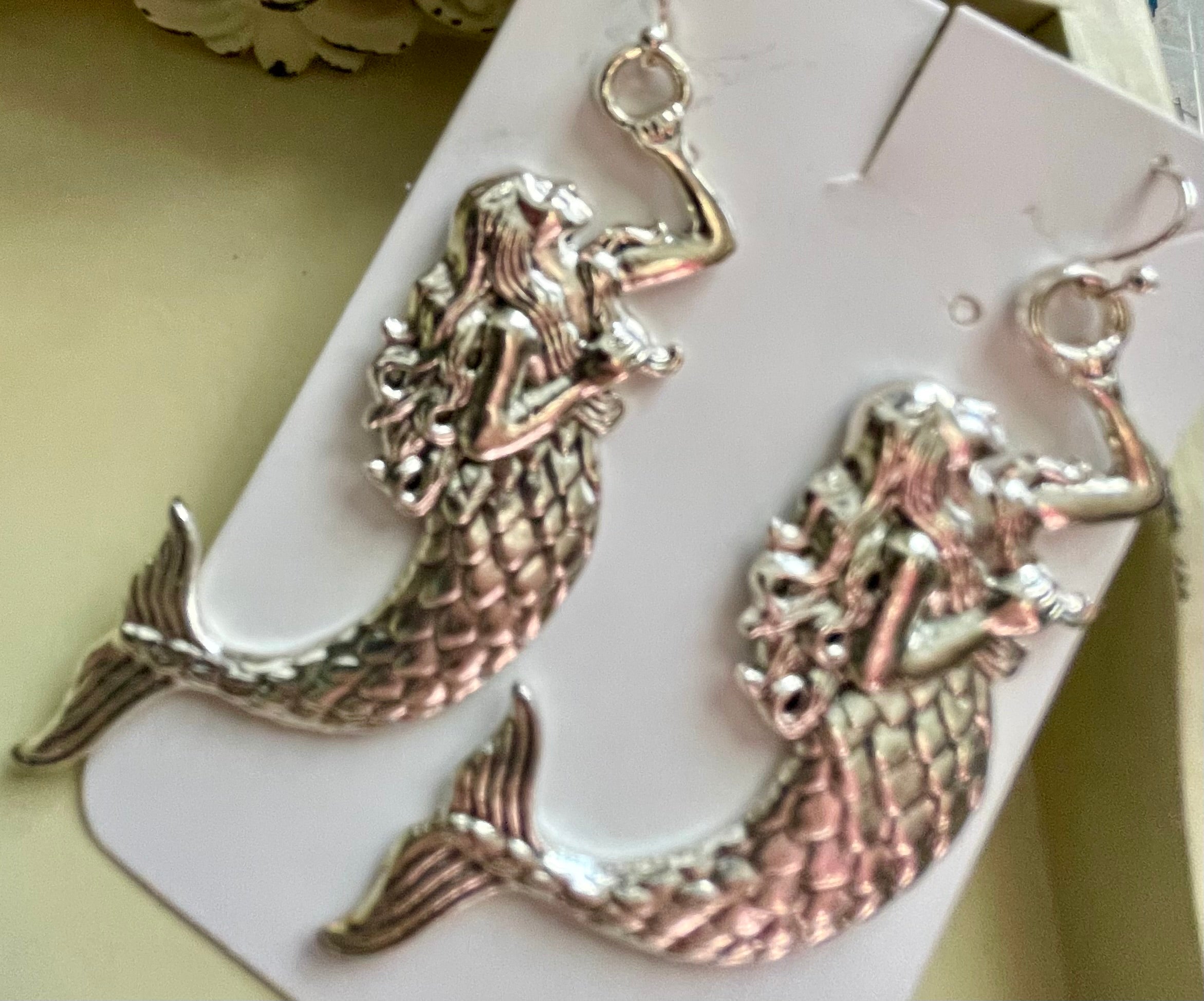 Mermaid Jewelry Set – Silver Mermaid Body & Tail Earrings & Pastel Beaded Bracelet, Pink Teal Purple Mermaid Charm Handmade Ocean Gift for Women by Suzie with Sublime Designs - SublimeDesignsBySuzie