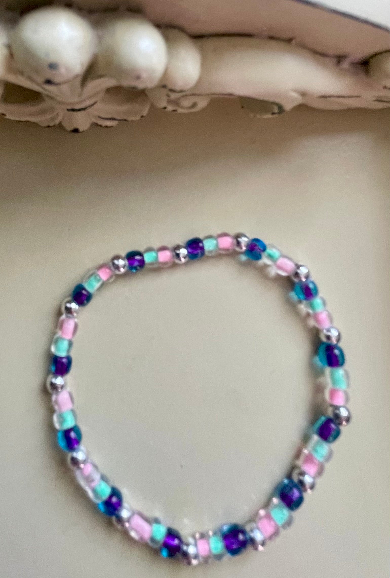 Mermaid Jewelry Set – Silver Mermaid Body & Tail Earrings & Pastel Beaded Bracelet, Pink Teal Purple Mermaid Charm Handmade Ocean Gift for Women by Suzie with Sublime Designs - SublimeDesignsBySuzie