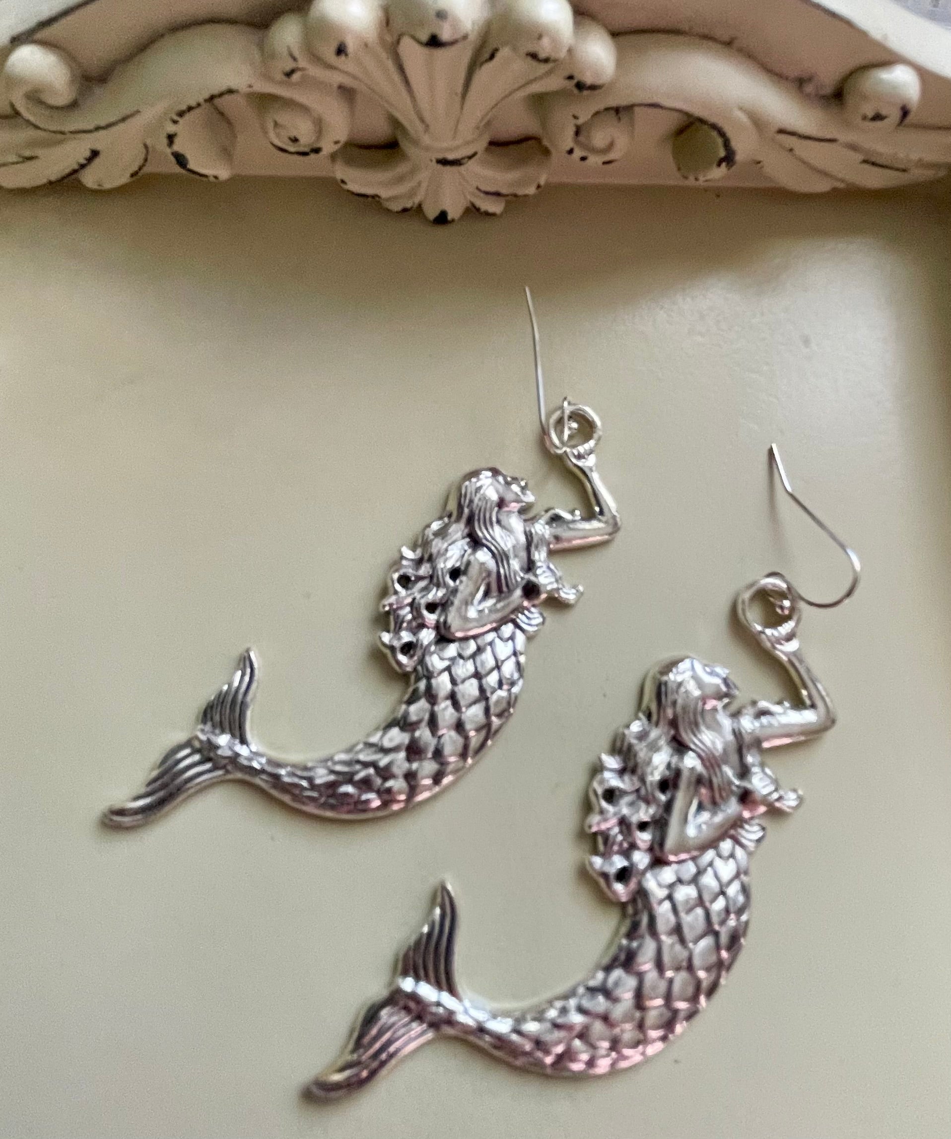 Mermaid Jewelry Set – Silver Mermaid Body & Tail Earrings & Pastel Beaded Bracelet, Pink Teal Purple Mermaid Charm Handmade Ocean Gift for Women by Suzie with Sublime Designs - SublimeDesignsBySuzie