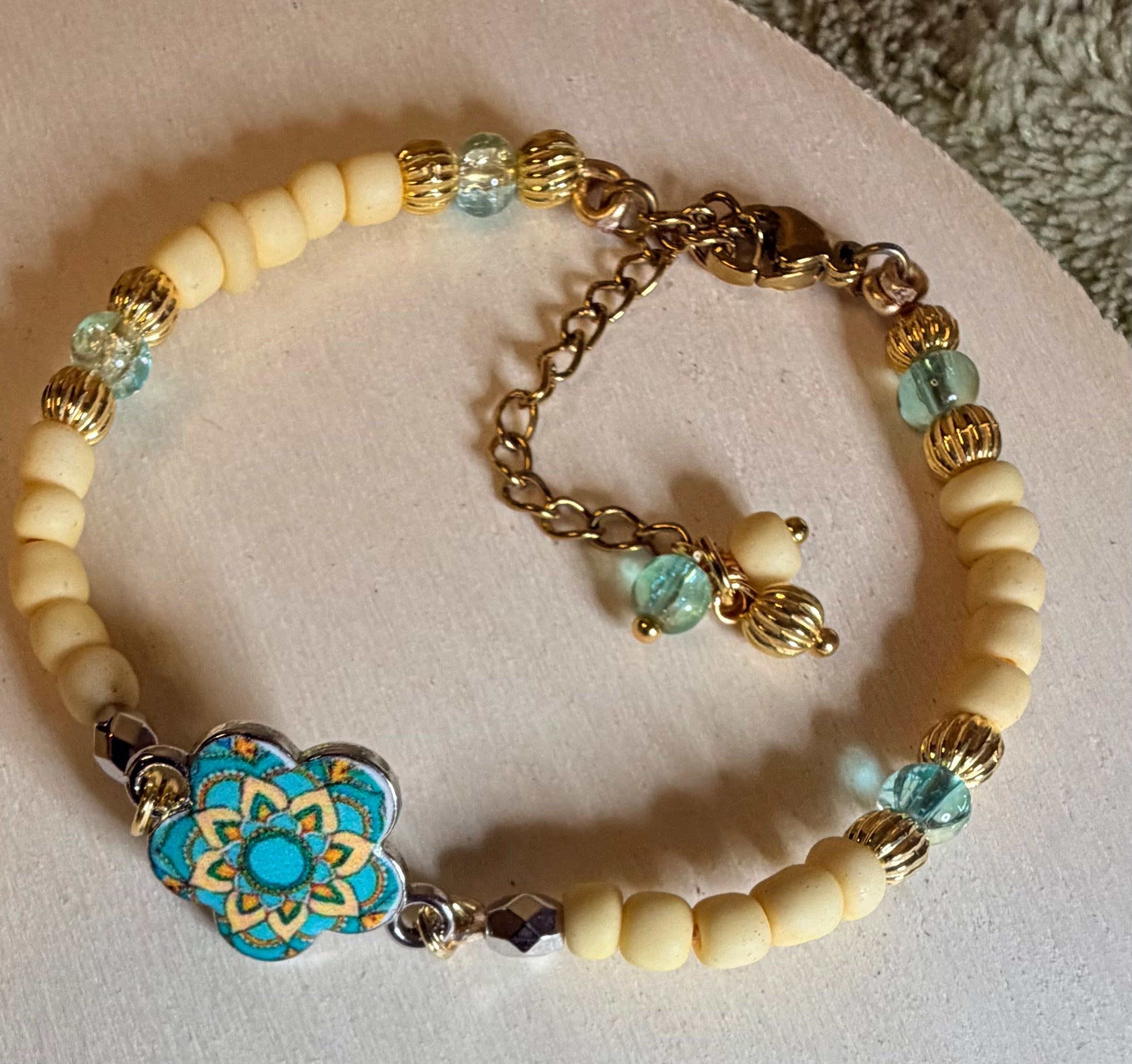 Mismatch Jewelry Set - Boho Turquoise & Gold Dangle Earrings with Sea Glass & Leaf Charms + Matching Beaded Bracelet – Statement Jewelry Set - SublimeDesignsBySuzie