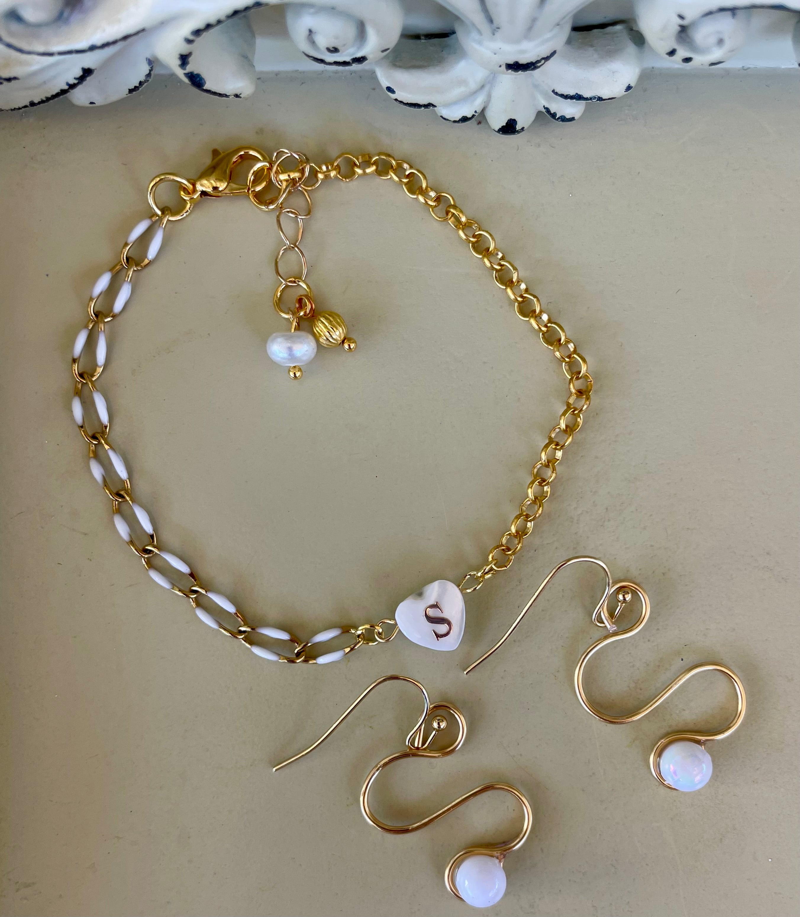 Mix and Match Gold Plated Heart Customize Initial Jewelry - Enamel Chain Initial Personalized Bracelet Opal Earrings Personalized Charm - SublimeDesignsBySuzie - SublimeDesignsBySuzie