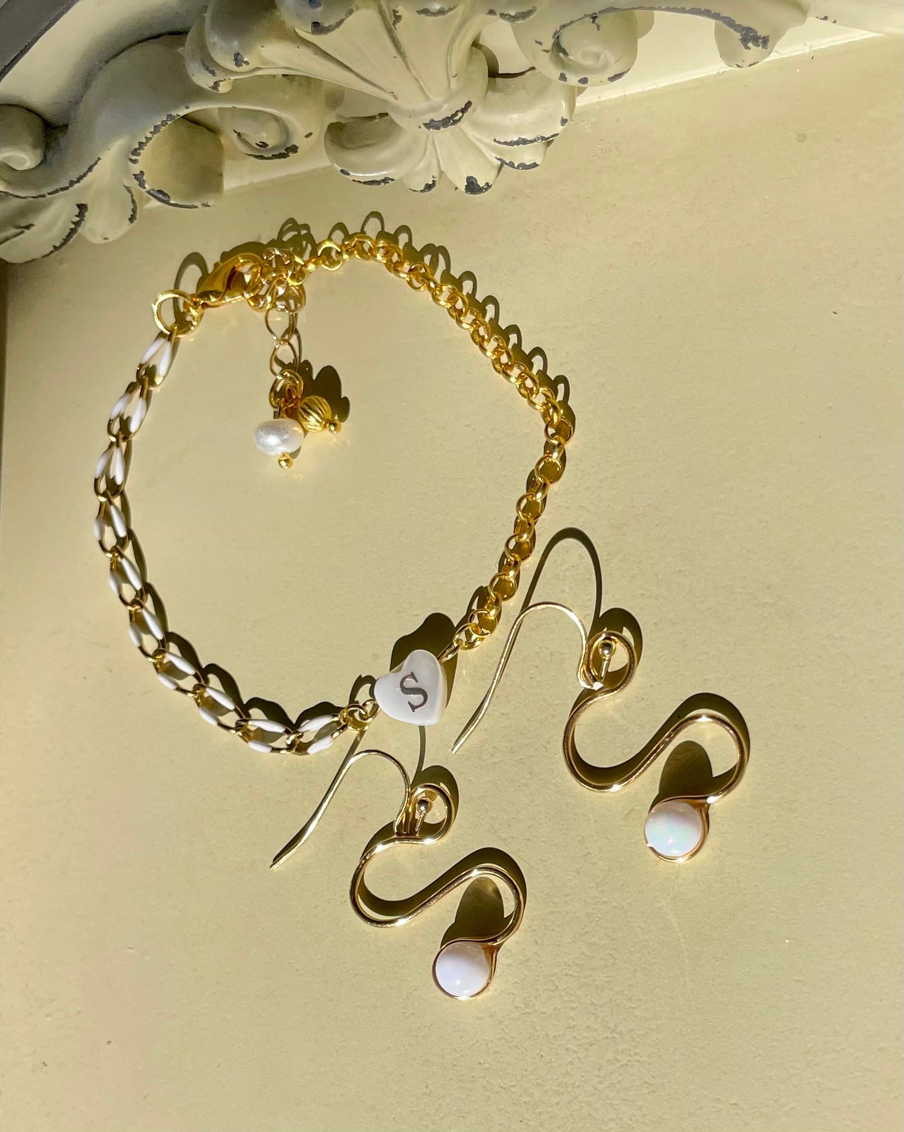 Mix and Match Gold Plated Heart Customize Initial Jewelry - Enamel Chain Initial Personalized Bracelet Opal Earrings Personalized Charm - SublimeDesignsBySuzie - SublimeDesignsBySuzie