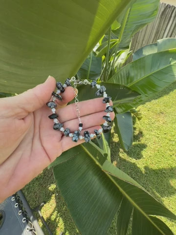 Scorpio Zodiac Bracelet- Snowflake Obsidian Stainless Steel Adjustable Bracelet with Crystal & Moonstone