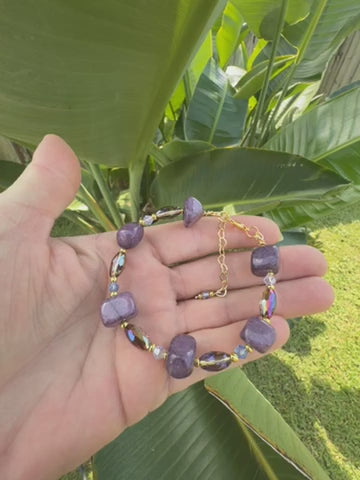 Adjustable Lepidolite Libra Crystal Bracelet – Gold Plated Over Stainless Steel