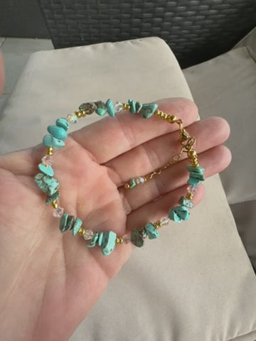 Turquoise Sagittarius Zodiac Bracelet | Gold Plated Adjustable Stainless Steel with Crystal Accents