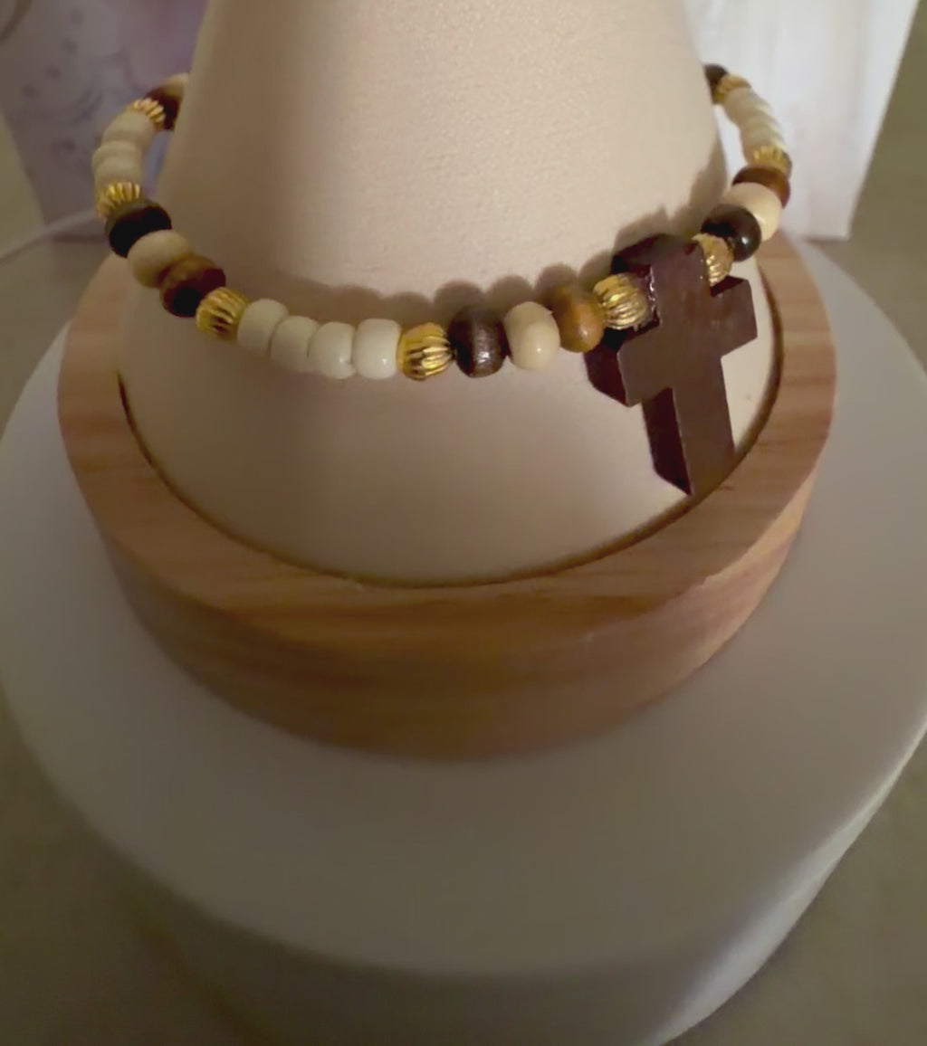 Rustic Faith Christian Wooden Cross Jewelry Set- Cross Earrings & Bracelet