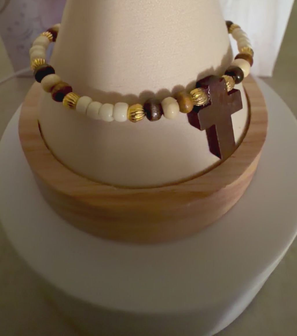 Rustic Faith Christian Wooden Cross Jewelry Set- Cross Earrings & Bracelet