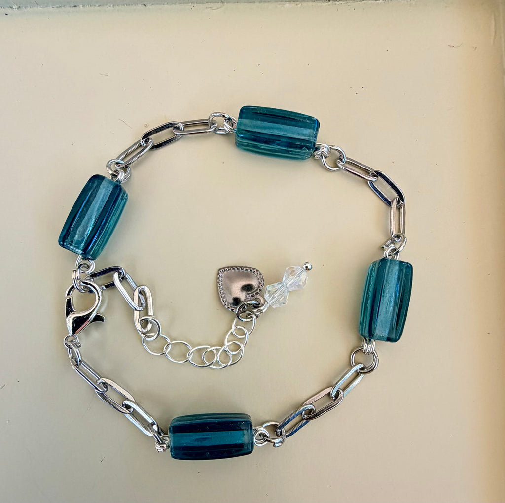 Ribbed Blue Glass Sea Crystal Bracelet by Suzie with Sublime Designs - SublimeDesignsBySuzie