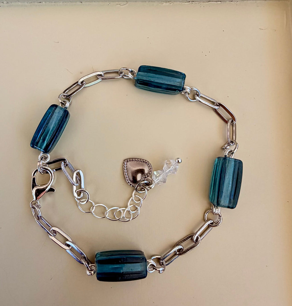 Ribbed Blue Glass Sea Crystal Bracelet by Suzie with Sublime Designs - SublimeDesignsBySuzie
